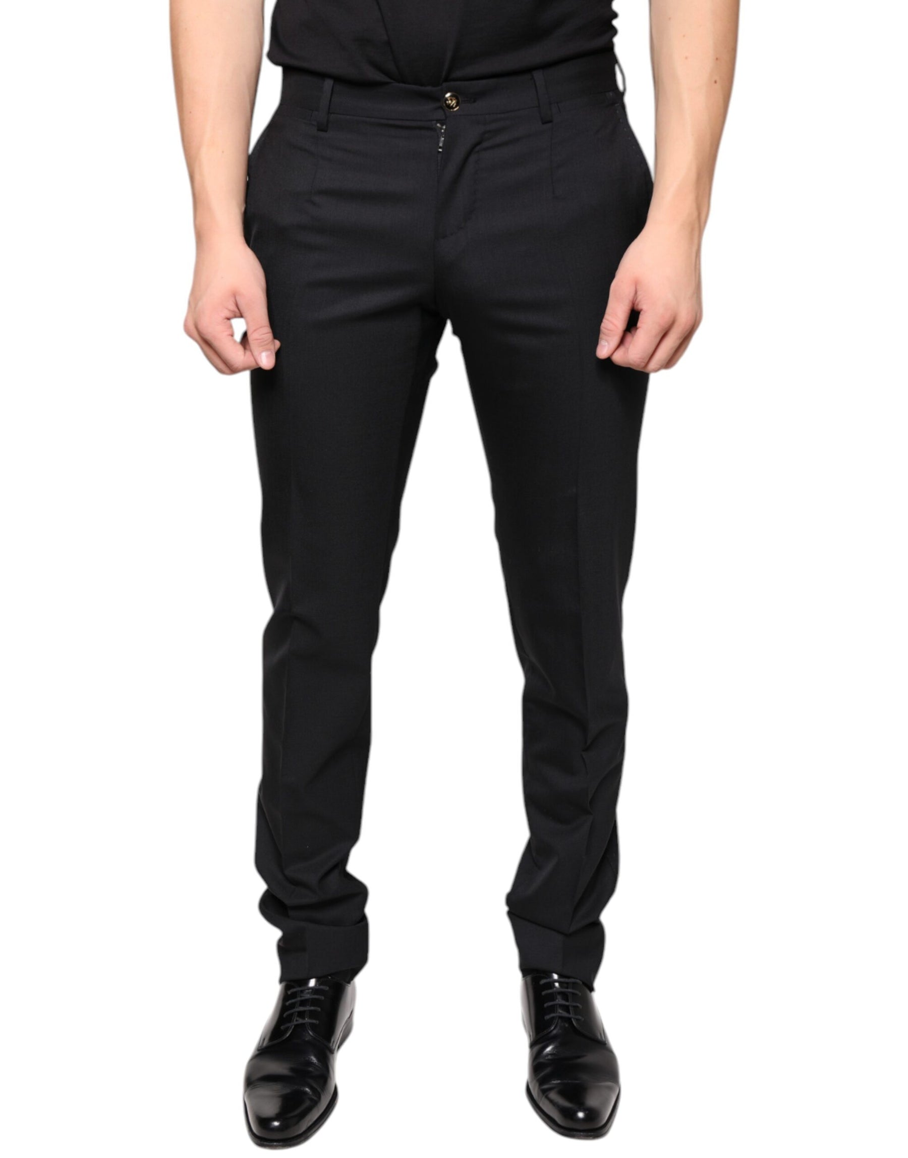 Dolce & Gabbana Black Wool Skinny Men Dress Pants | Regal Royce