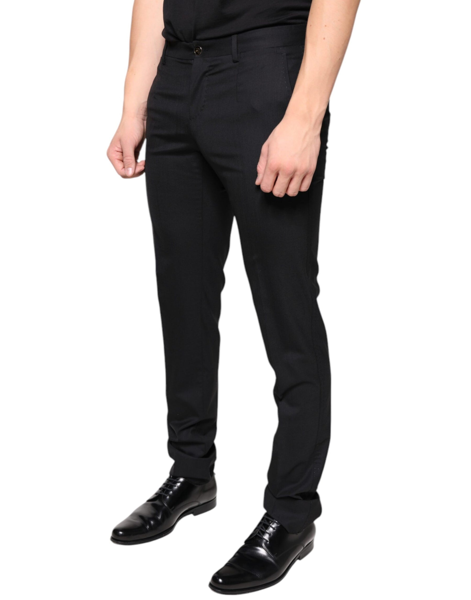 Dolce & Gabbana Black Wool Skinny Men Dress Pants | Regal Royce