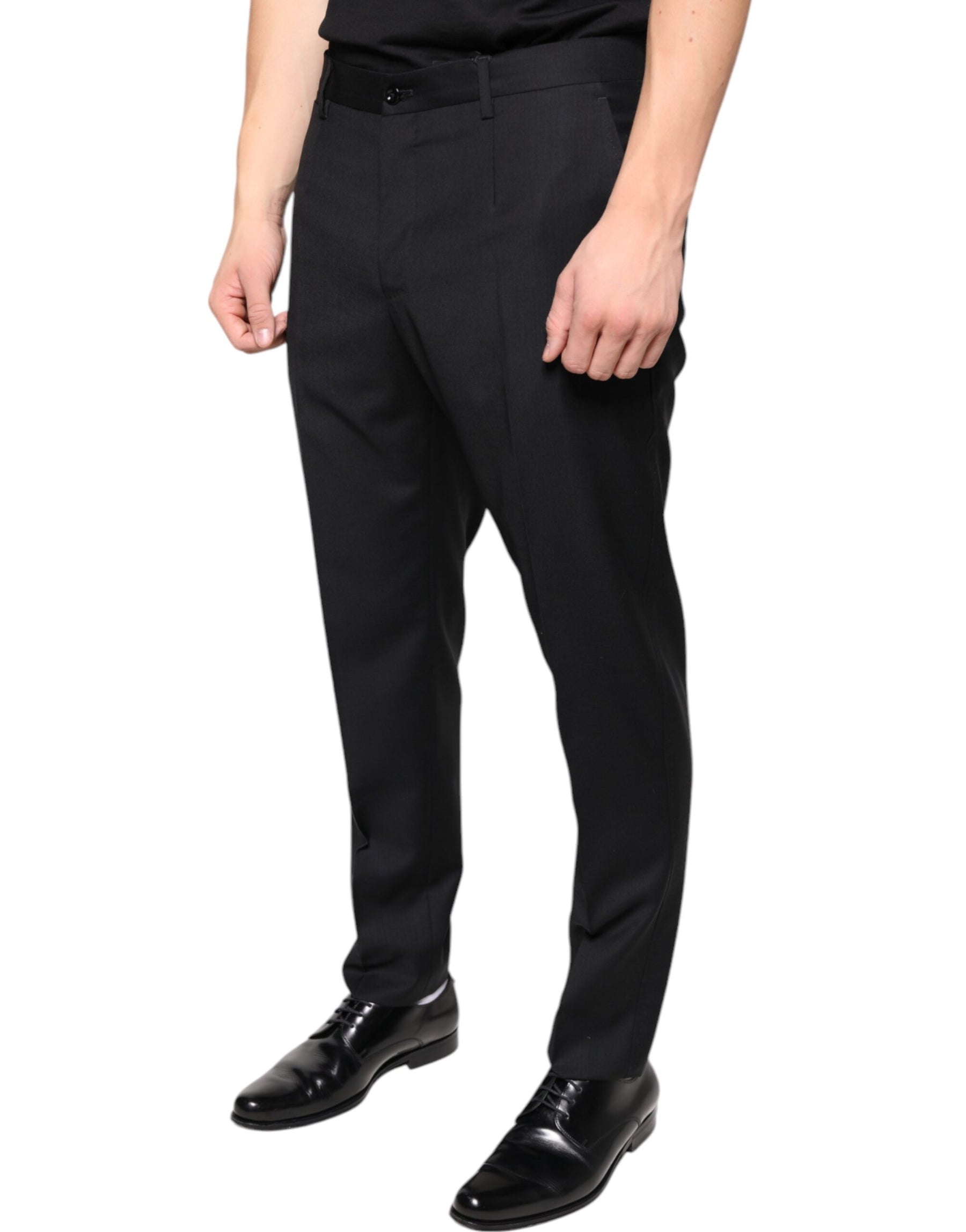 Dolce & Gabbana Black Wool Skinny Men Dress Pants | Regal Royce