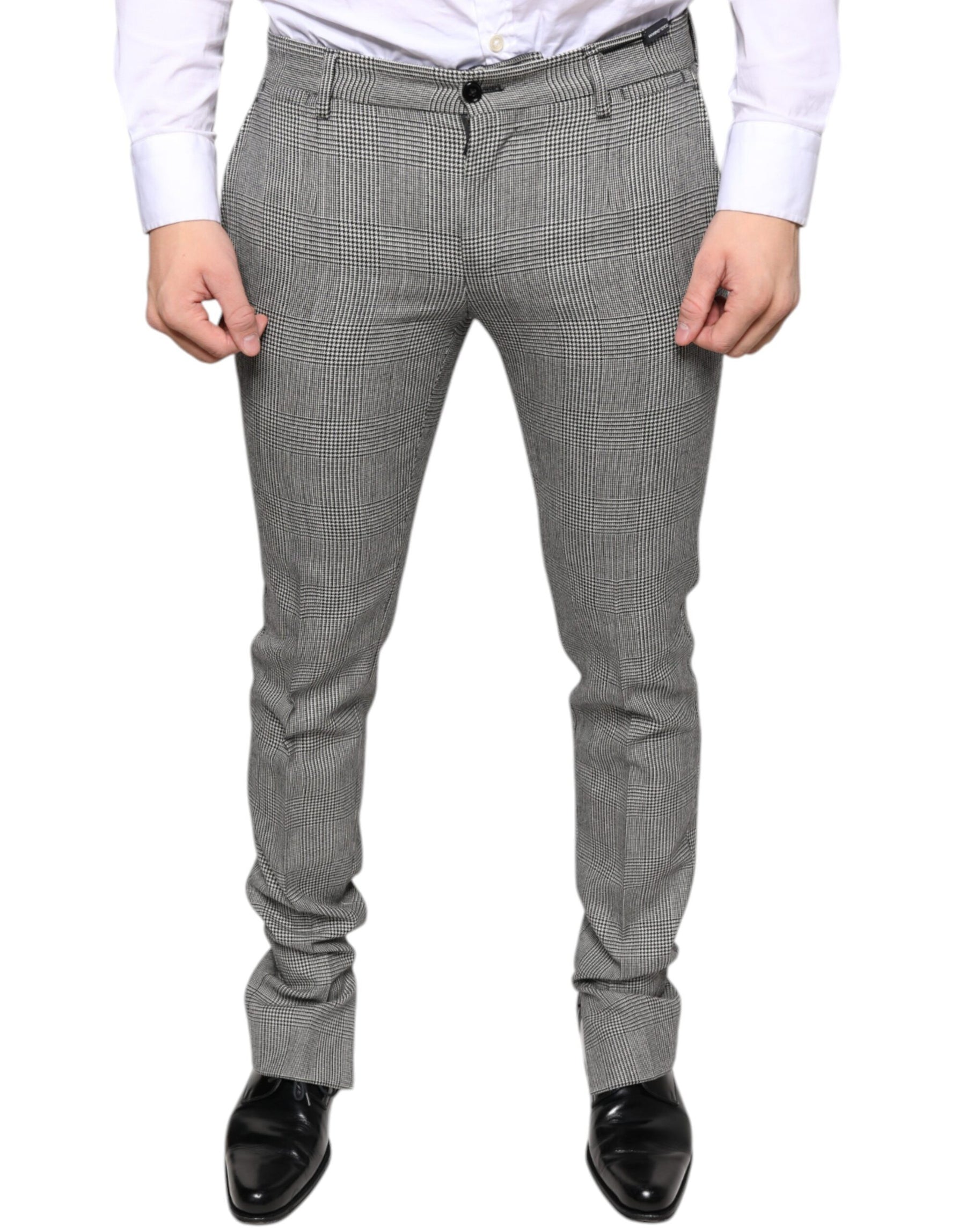 Dolce & Gabbana Gray Check Tartan Wool Skinny Pants | Regal Royce