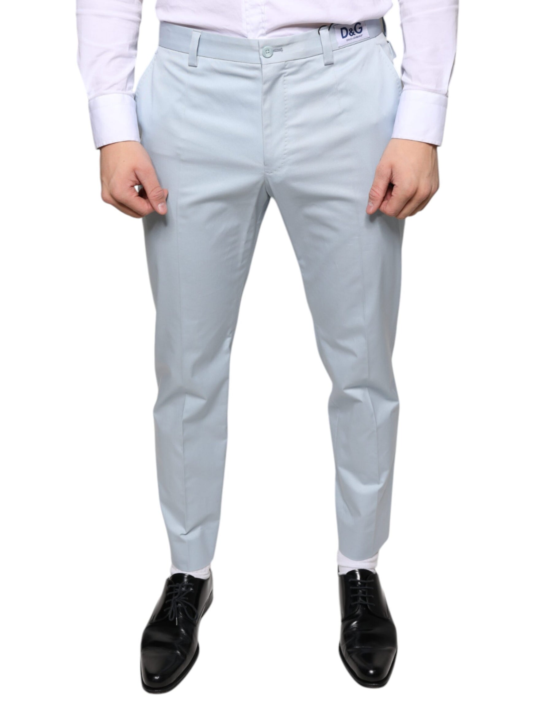 Dolce & Gabbana Light Blue Cotton Dress Pants | Regal Royce