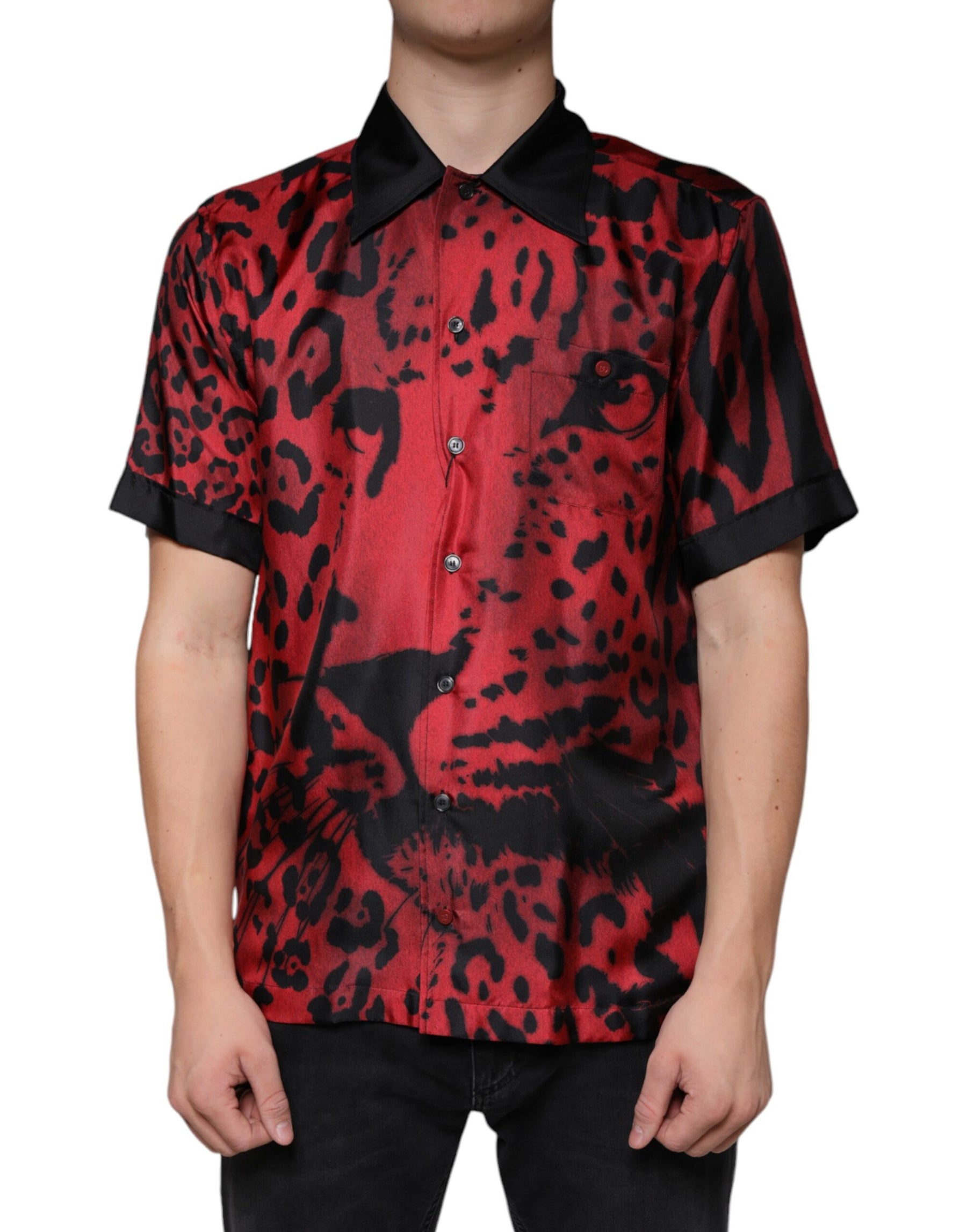 Dolce & Gabbana Red Leopard Silk Button Down Casual Shirt | Regal Royce