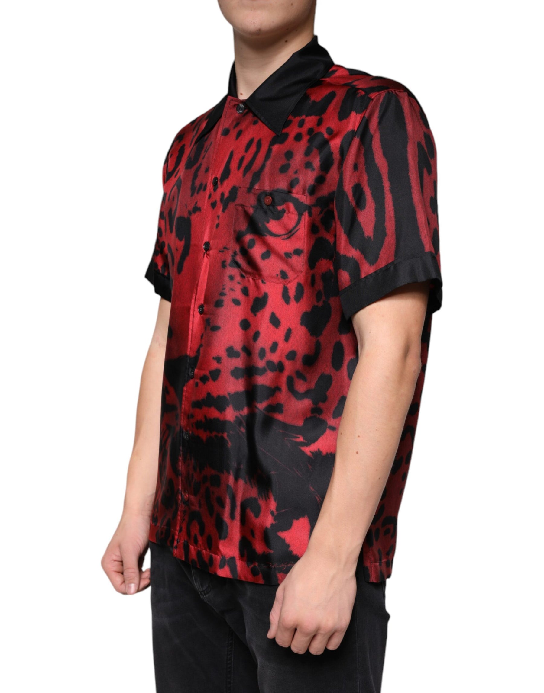 Dolce & Gabbana Red Leopard Silk Button Down Casual Shirt | Regal Royce
