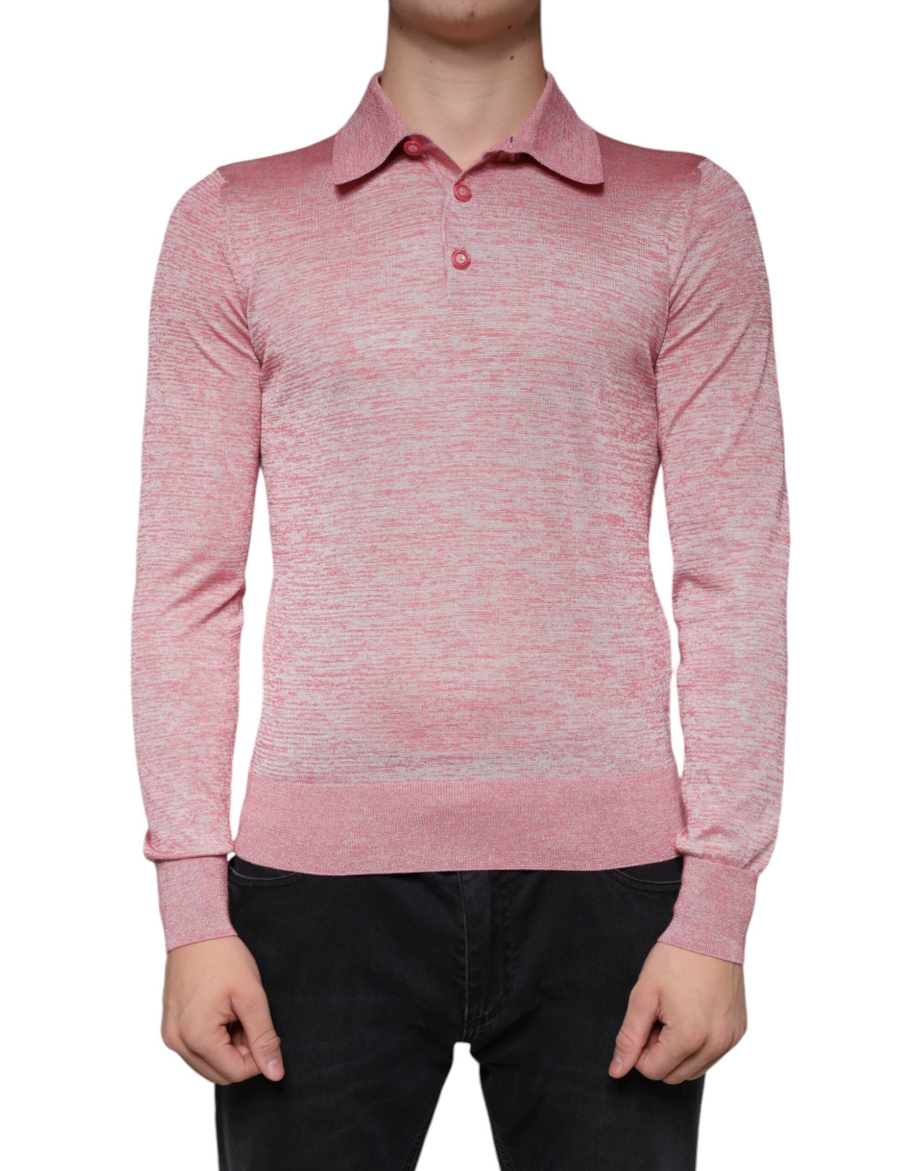 Dolce & Gabbana Pink Polyester Long Sleeve Men Polo T-shirt | Regal Royce