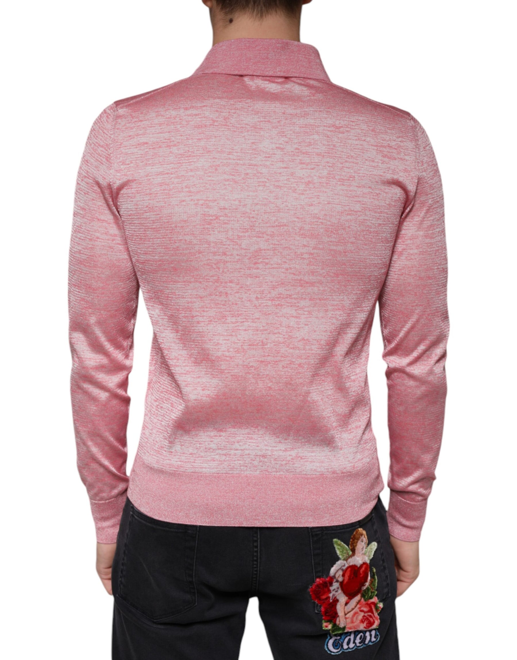 Dolce & Gabbana Pink Polyester Long Sleeve Men Polo T-shirt | Regal Royce