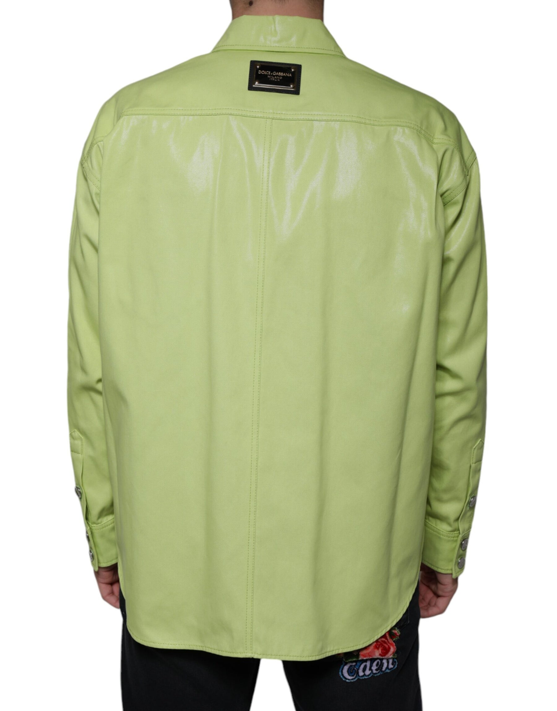 Dolce & Gabbana Green Cotton Collared Men Button Down Shirt | Regal Royce