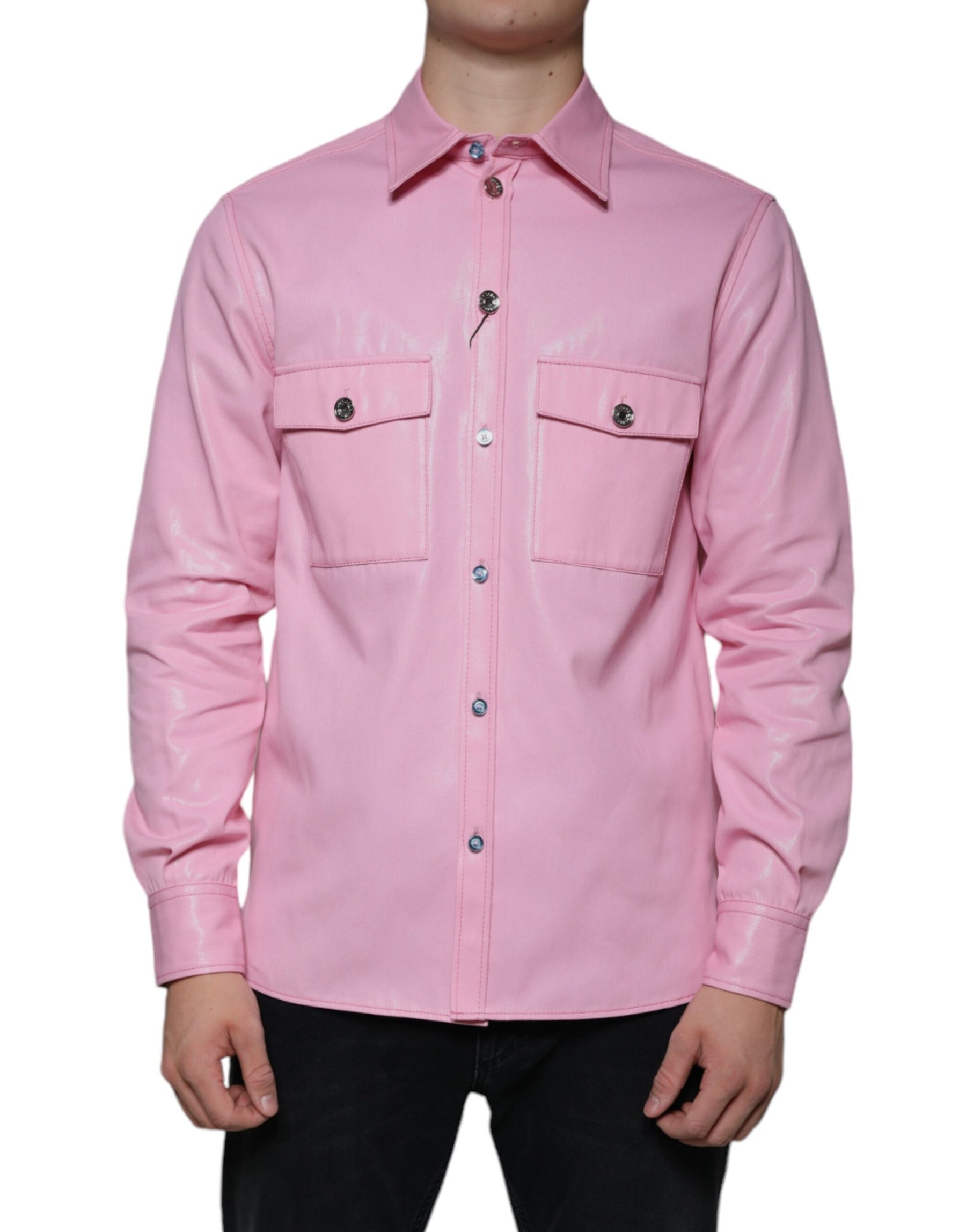 Dolce & Gabbana Pink Cotton Collared Button Down Shirt | Regal Royce