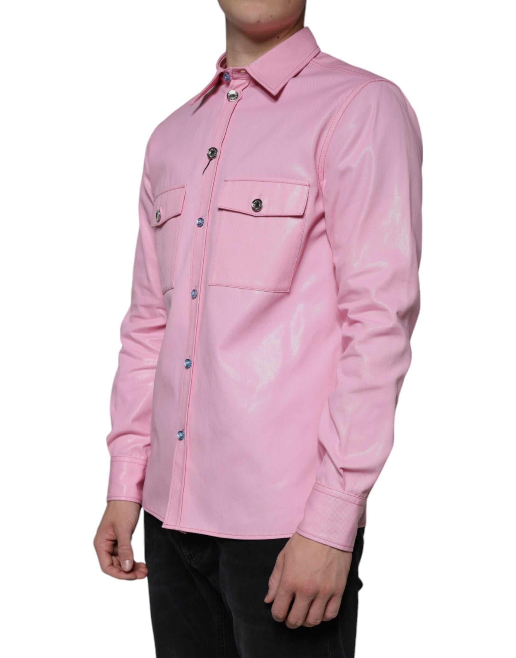 Dolce & Gabbana Pink Cotton Collared Button Down Shirt | Regal Royce