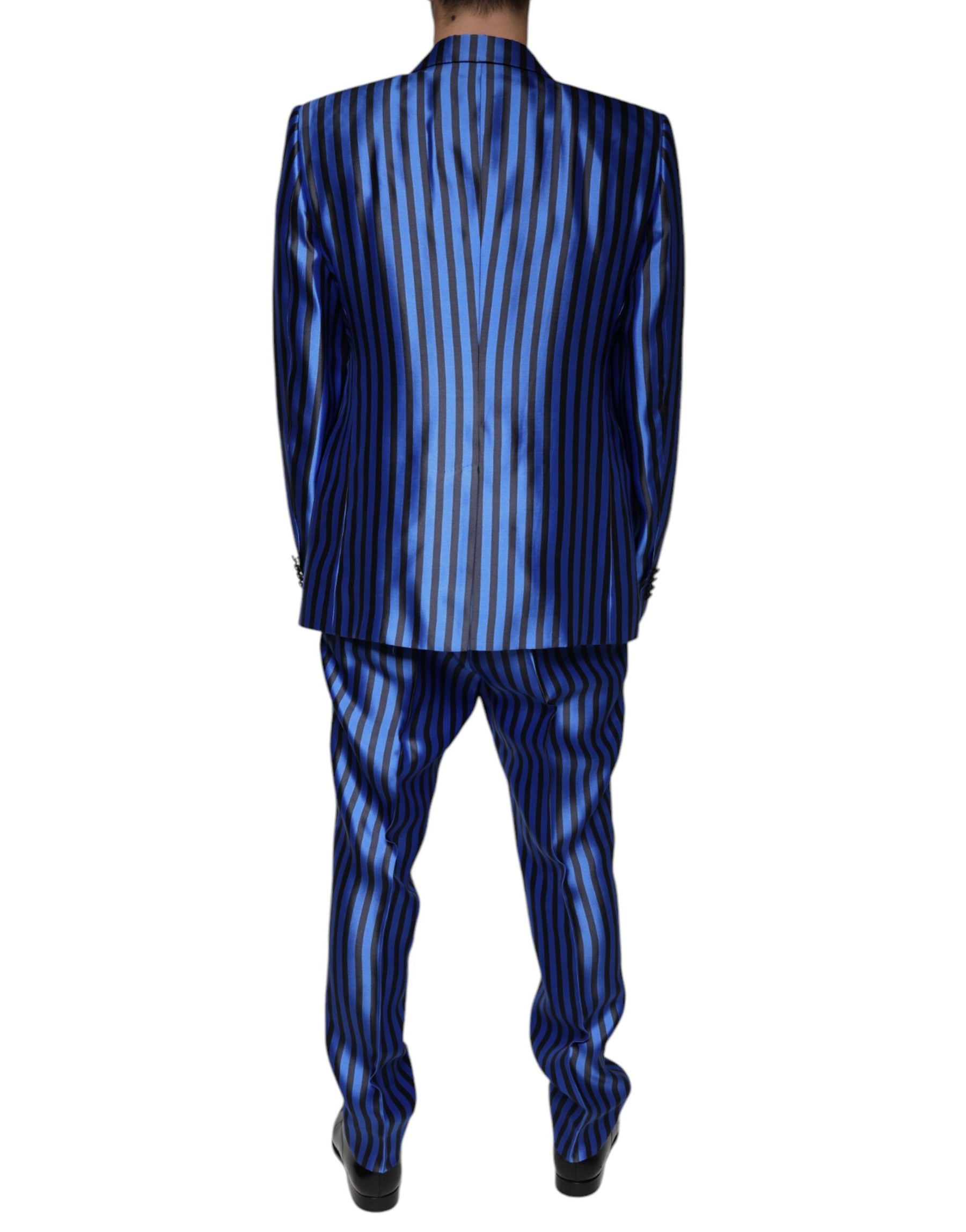 Dolce & Gabbana Metallic Blue Stripes Formal 3 Piece Suit | Regal Royce