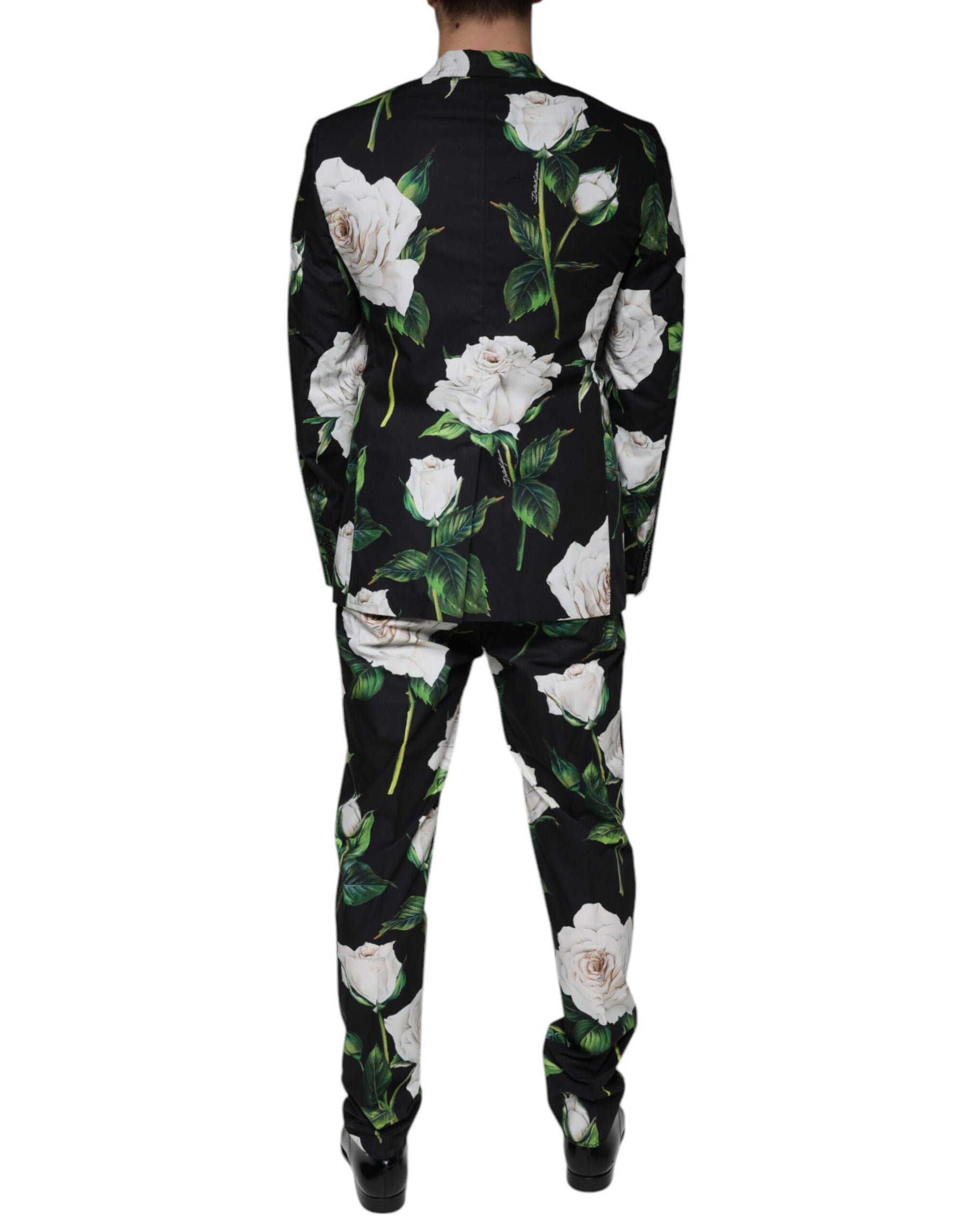 Dolce & Gabbana Black Rose Cotton Men Formal 2 Piece Suit | Regal Royce