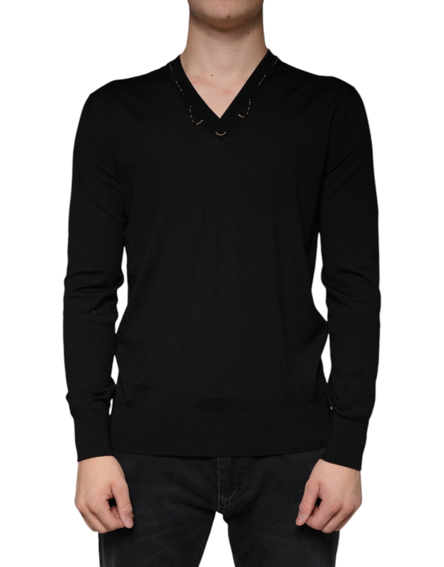 Dolce & Gabbana Black Embellished V-neck Pullover Sweater | Regal Royce