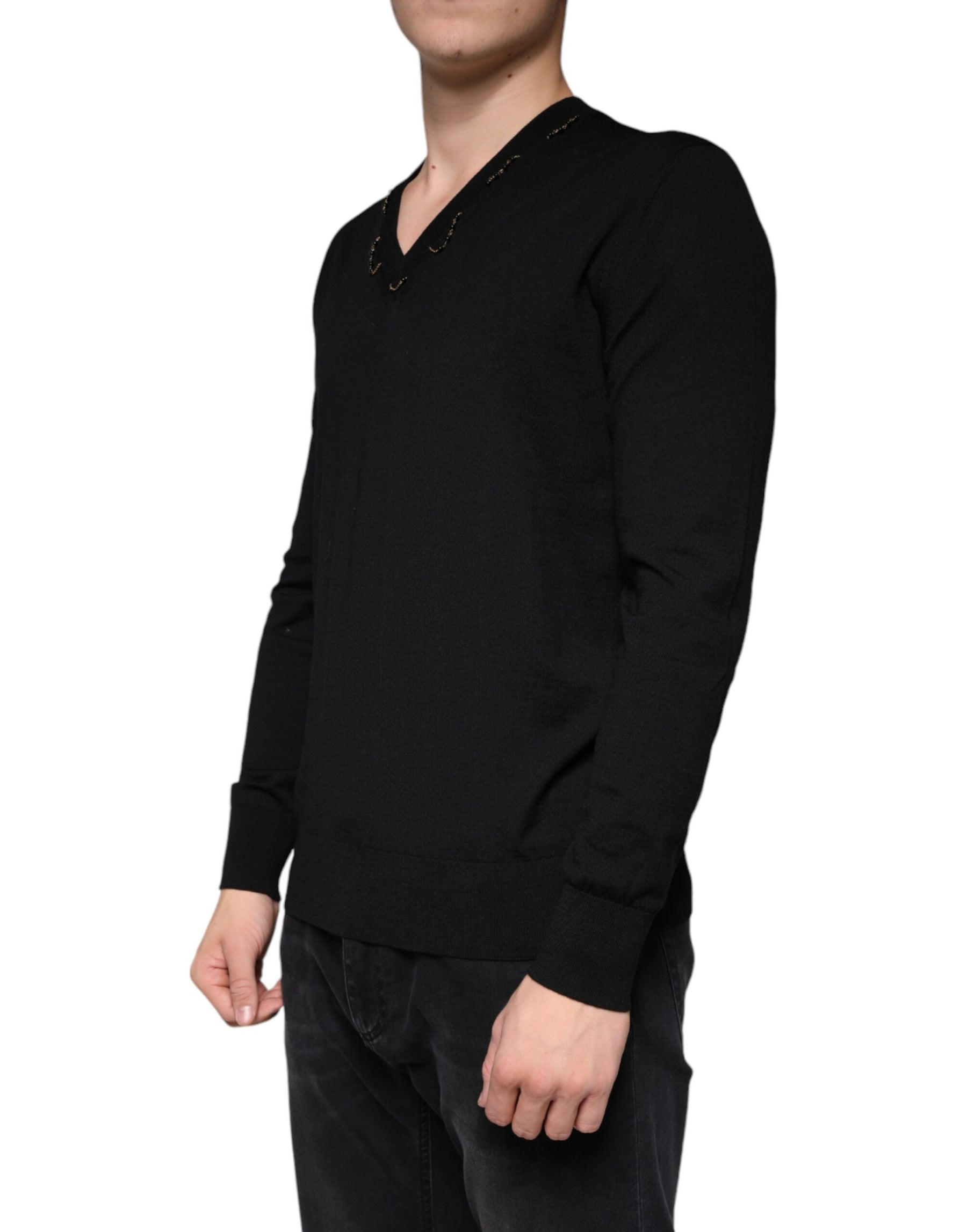 Dolce & Gabbana Black Embellished V-neck Pullover Sweater | Regal Royce