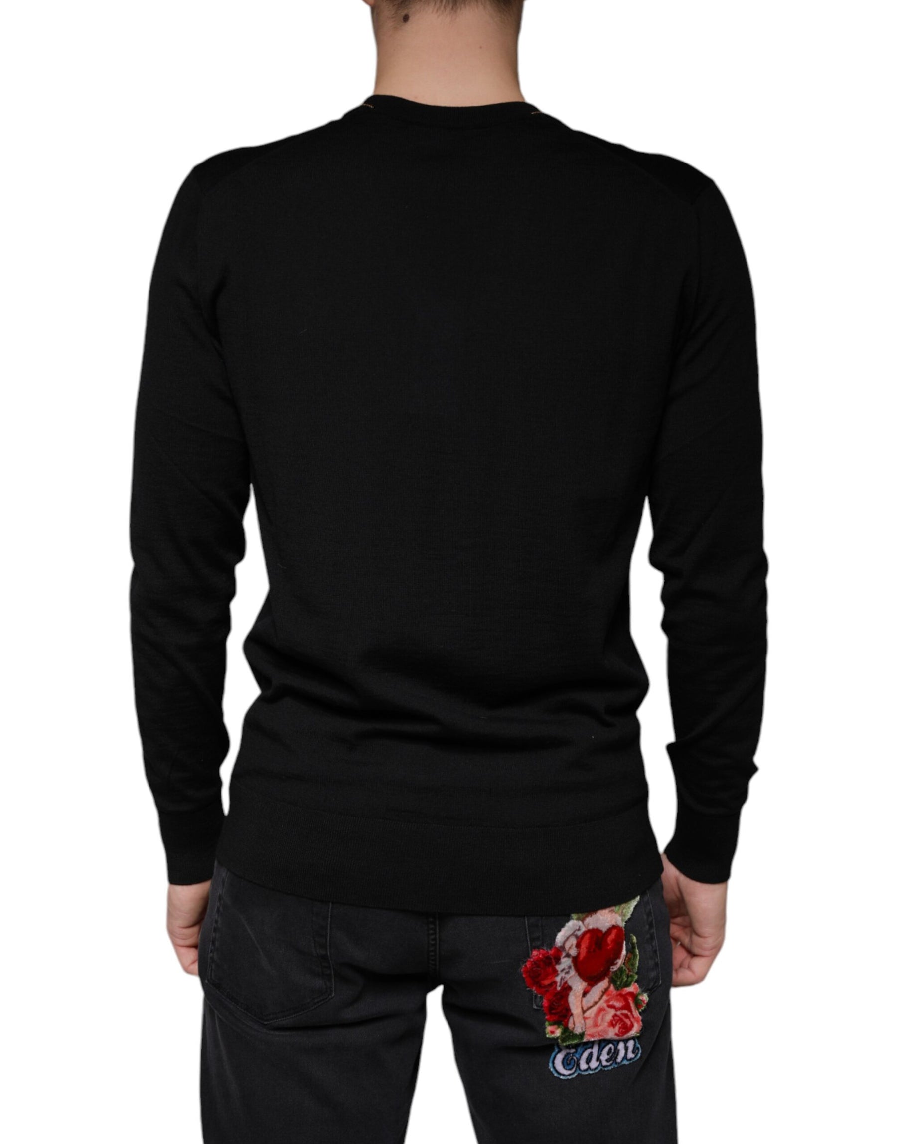 Dolce & Gabbana Black Embellished V-neck Pullover Sweater | Regal Royce