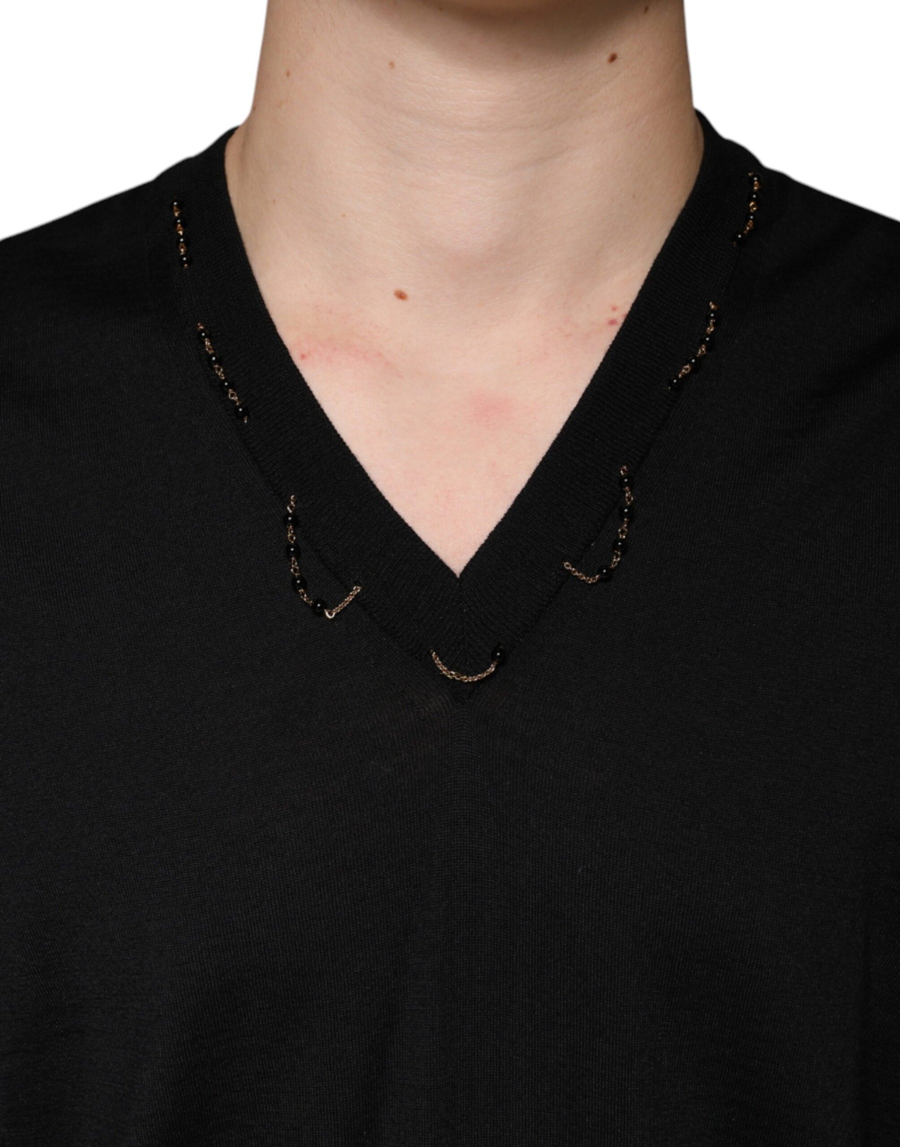 Dolce & Gabbana Black Embellished V-neck Pullover Sweater | Regal Royce