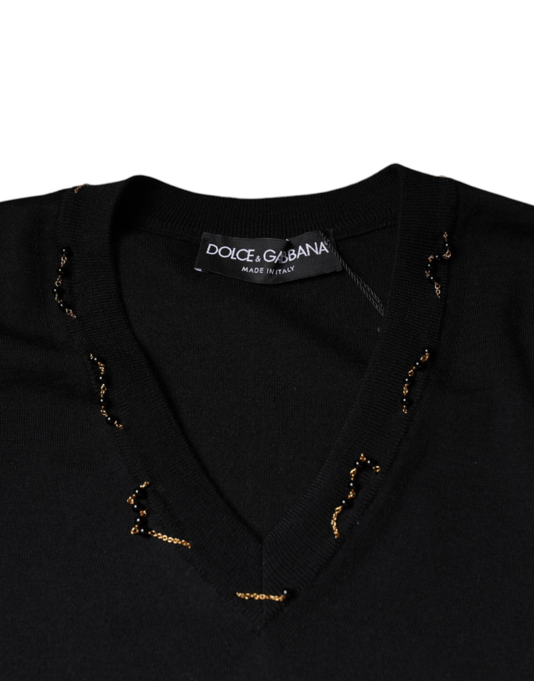 Dolce & Gabbana Black Embellished V-neck Pullover Sweater | Regal Royce