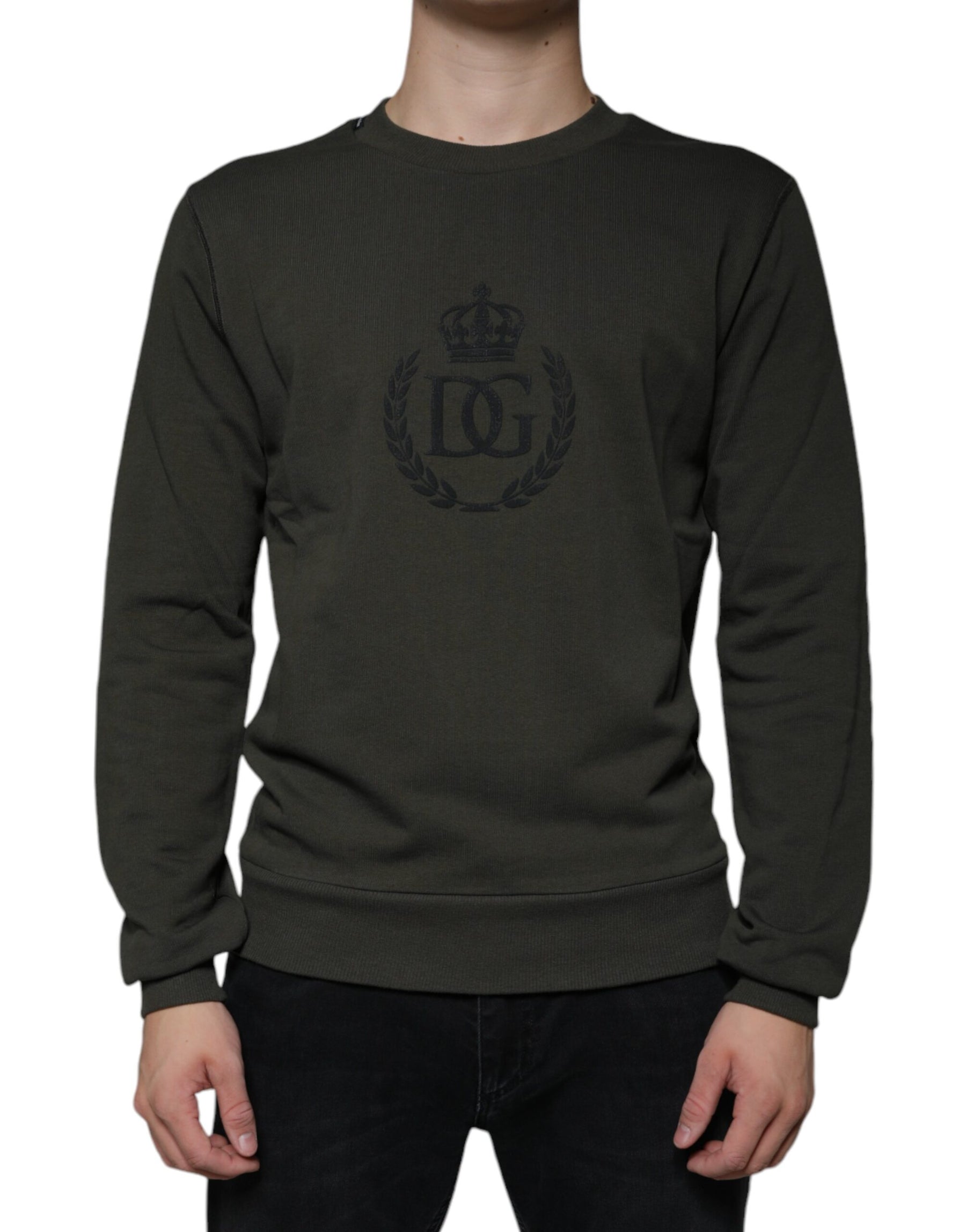 Dolce & Gabbana Army Green DG Crown Crew Neck Pullover Sweater | Regal Royce