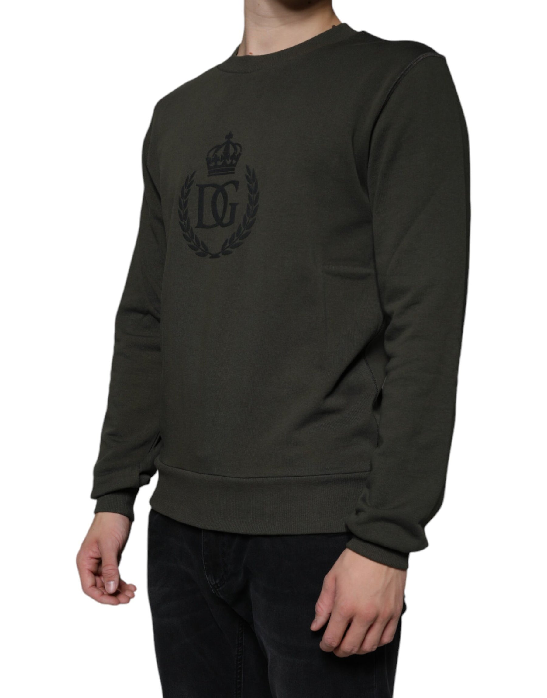 Dolce & Gabbana Army Green DG Crown Crew Neck Pullover Sweater | Regal Royce