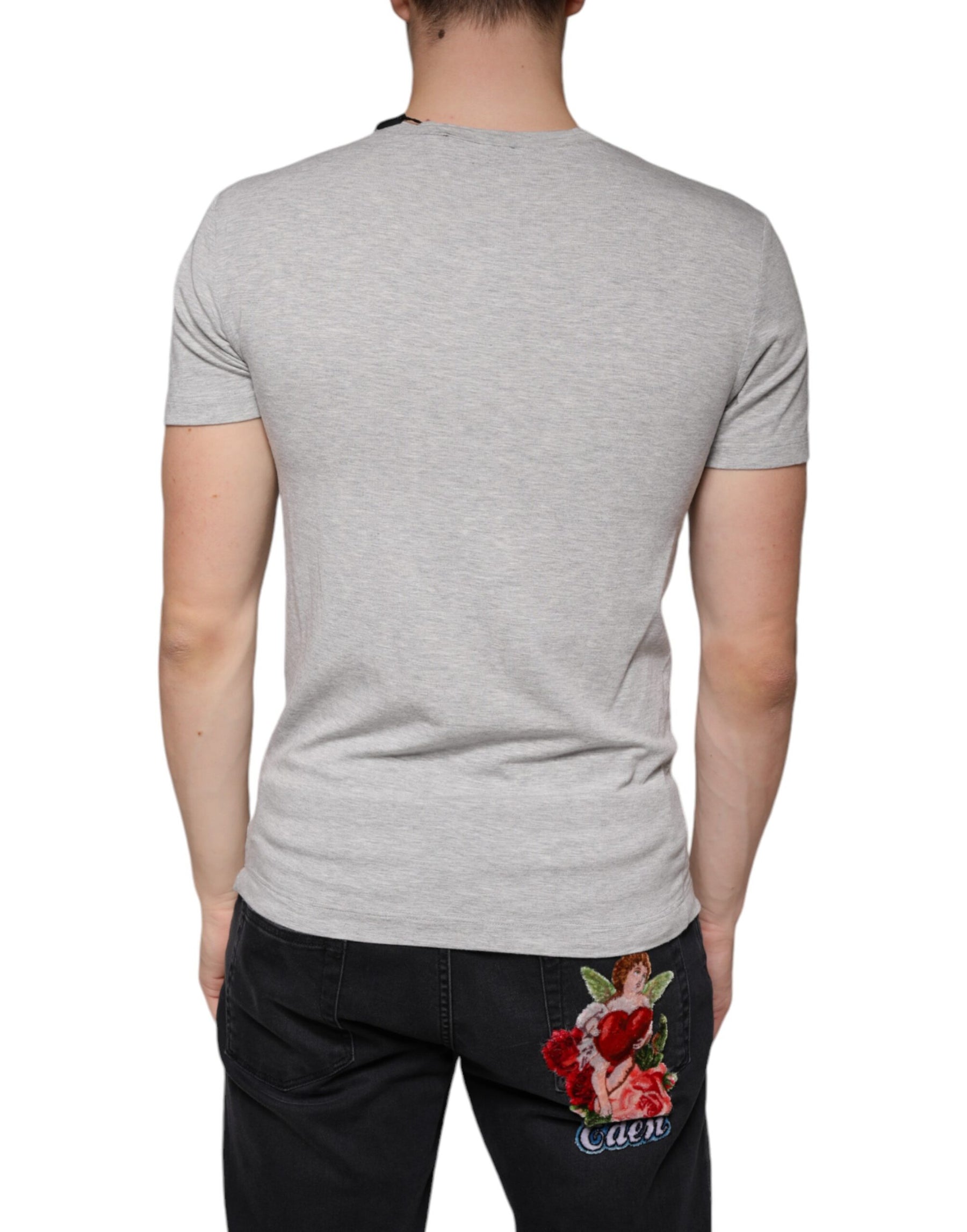 Dolce & Gabbana Gray Logo Print Crewneck Short Sleeve T-shirt | Regal Royce
