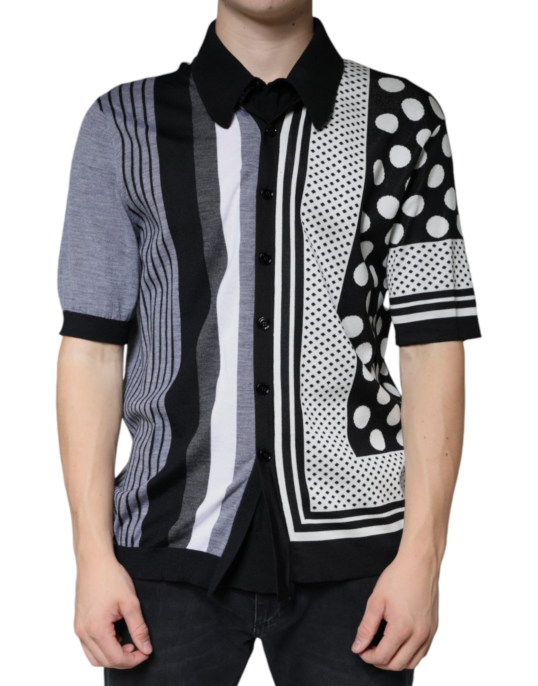Dolce & Gabbana Black White Polka Dot Collared Polo T-shirt | Regal Royce
