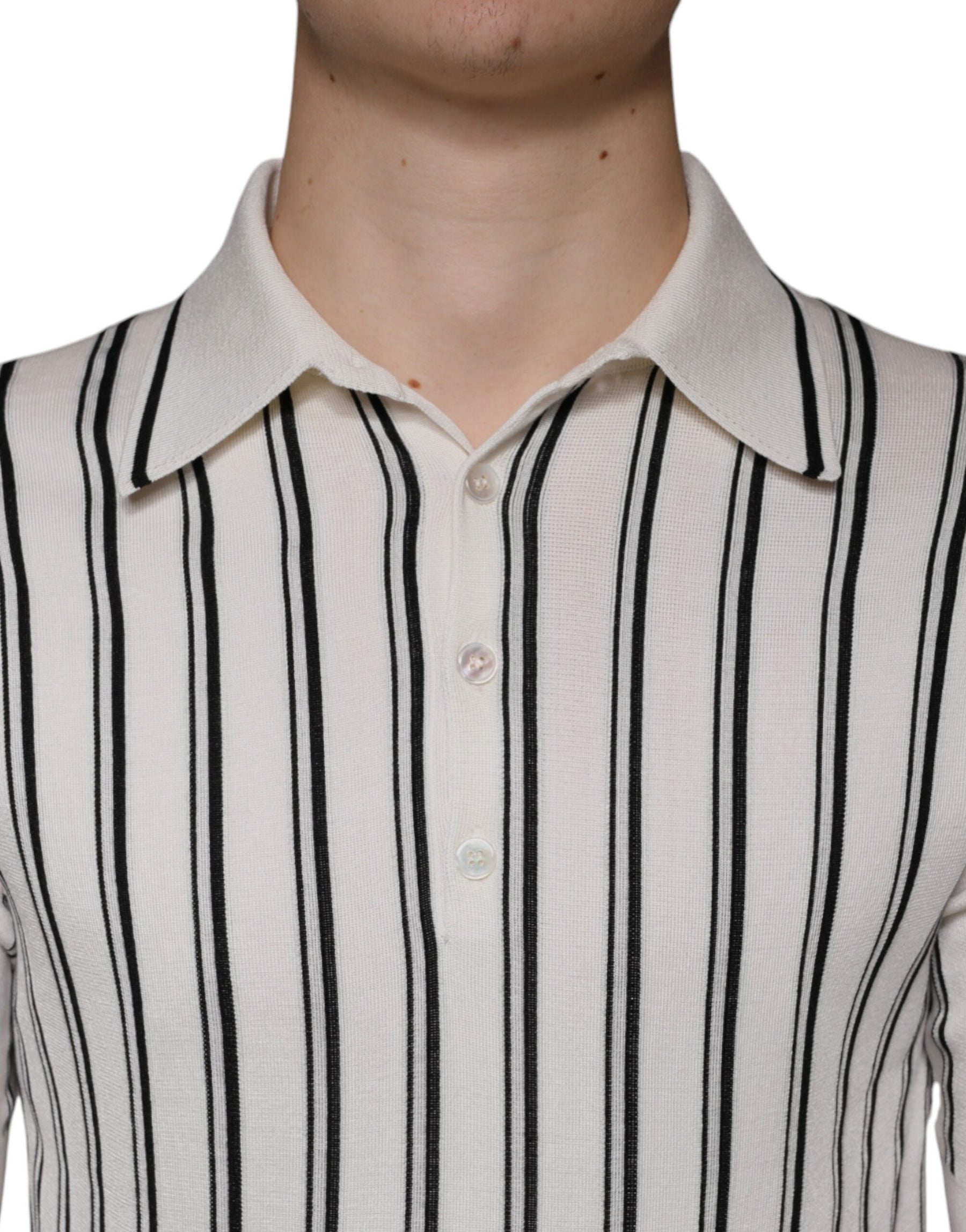 Dolce & Gabbana White Black Stripe Polo Short Sleeve T-shirt | Regal Royce