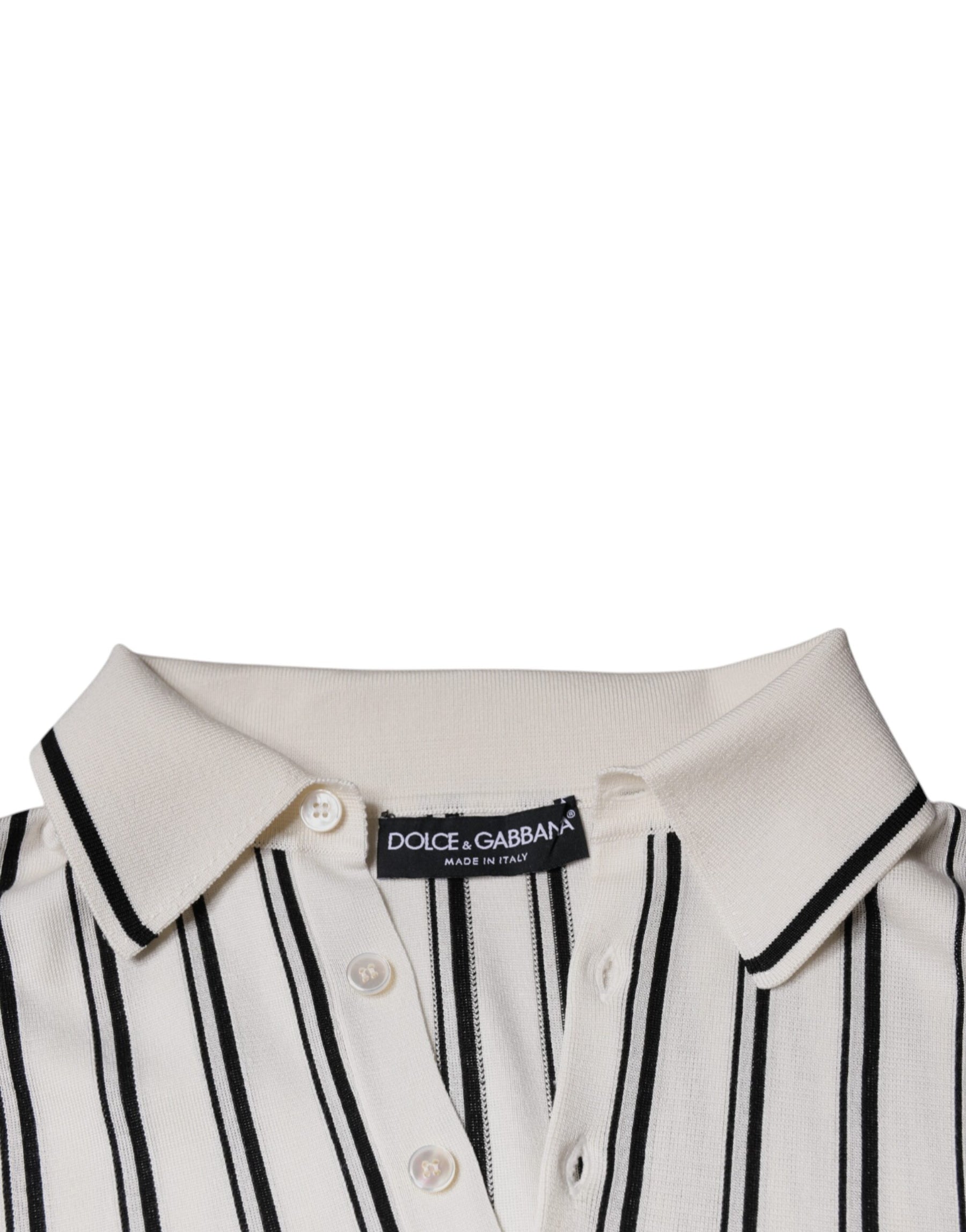 Dolce & Gabbana White Black Stripe Polo Short Sleeve T-shirt | Regal Royce