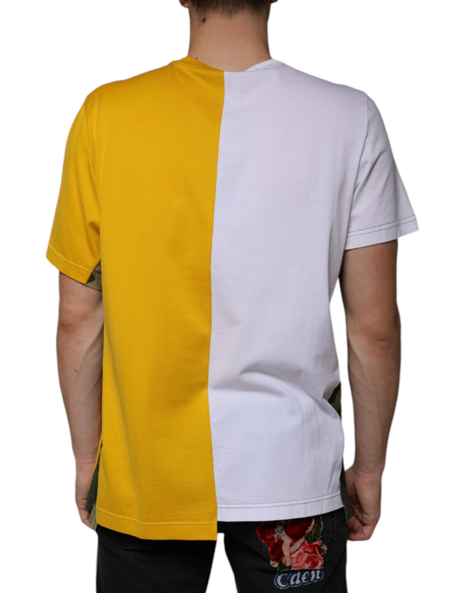Dolce & Gabbana White Yellow Logo Print Short Sleeve T-shirt | Regal Royce
