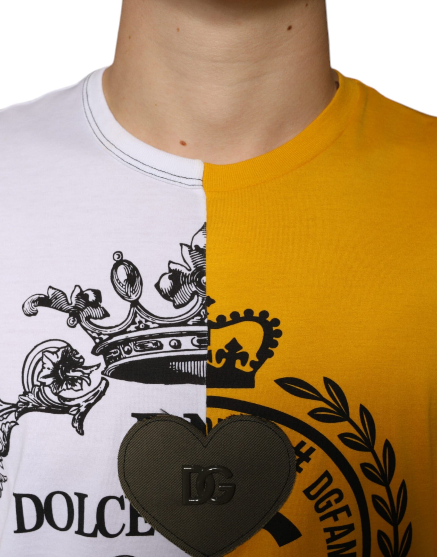 Dolce & Gabbana White Yellow Logo Print Short Sleeve T-shirt | Regal Royce