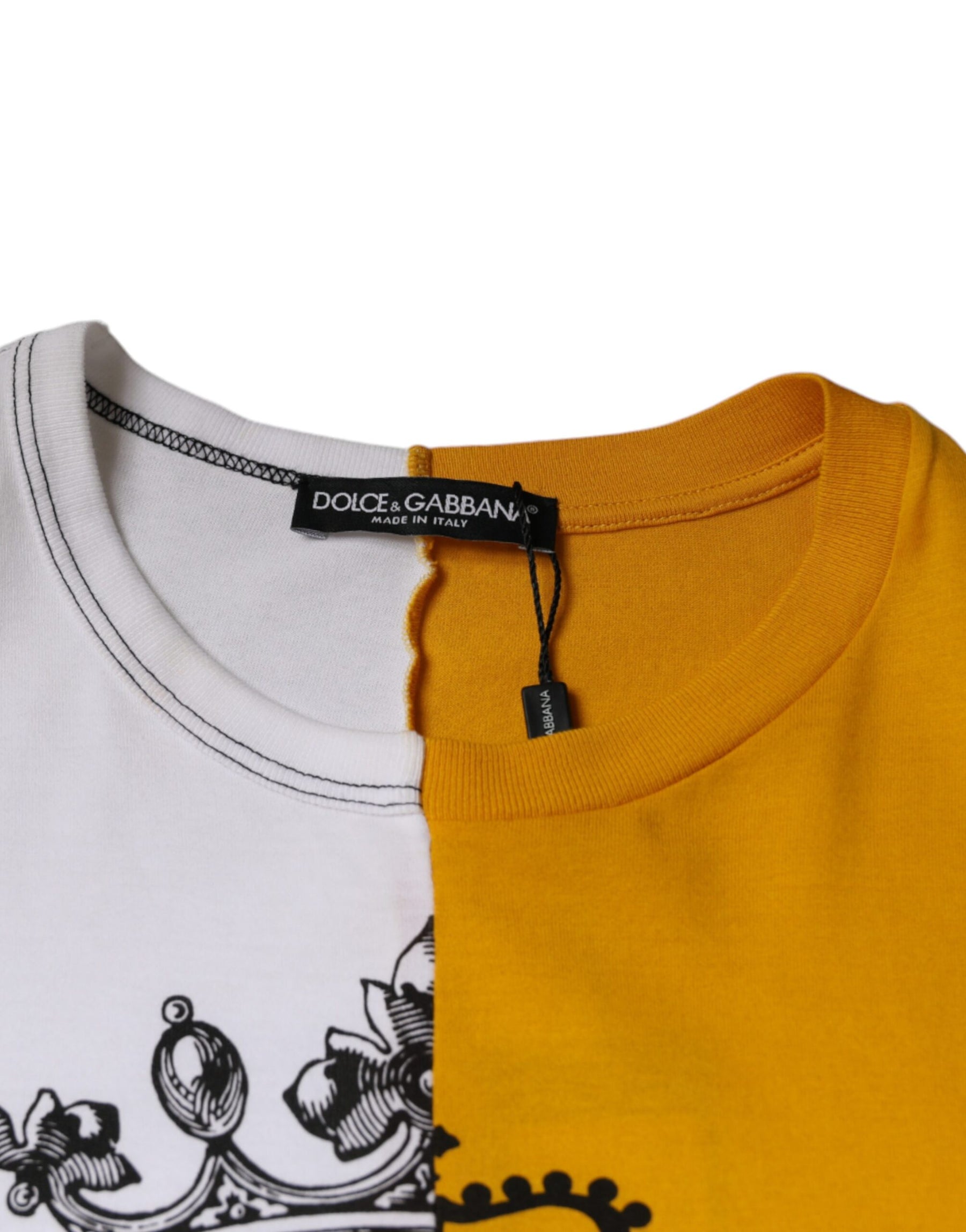 Dolce & Gabbana White Yellow Logo Print Short Sleeve T-shirt | Regal Royce
