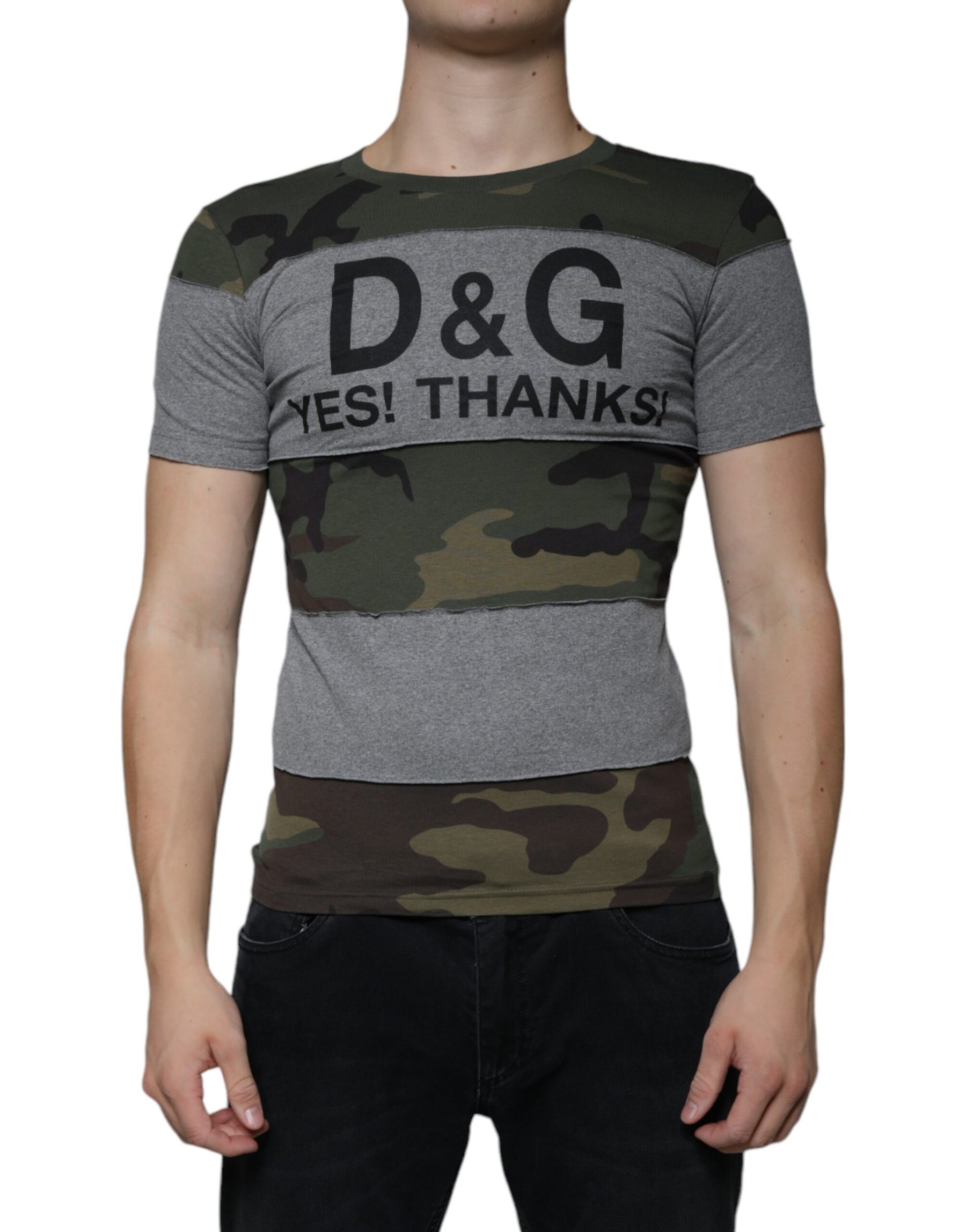 Dolce & Gabbana Multicolor Camouflage Cotton Crew Neck T-shirt | Regal Royce