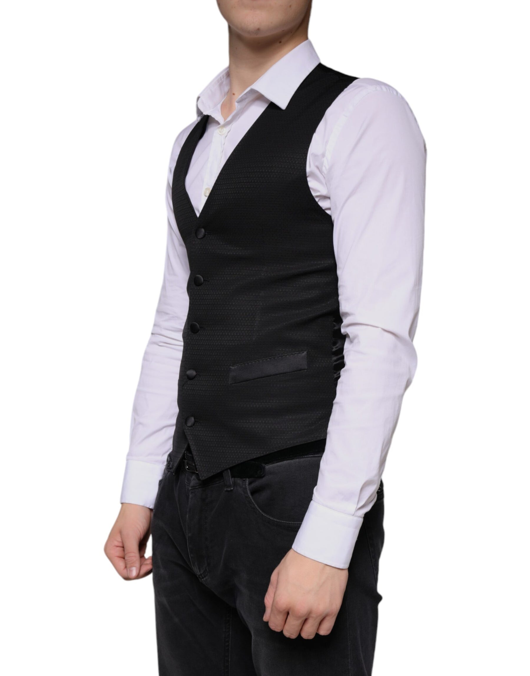Dolce & Gabbana Black Wool Waistcoat Dress Formal Vest | Regal Royce