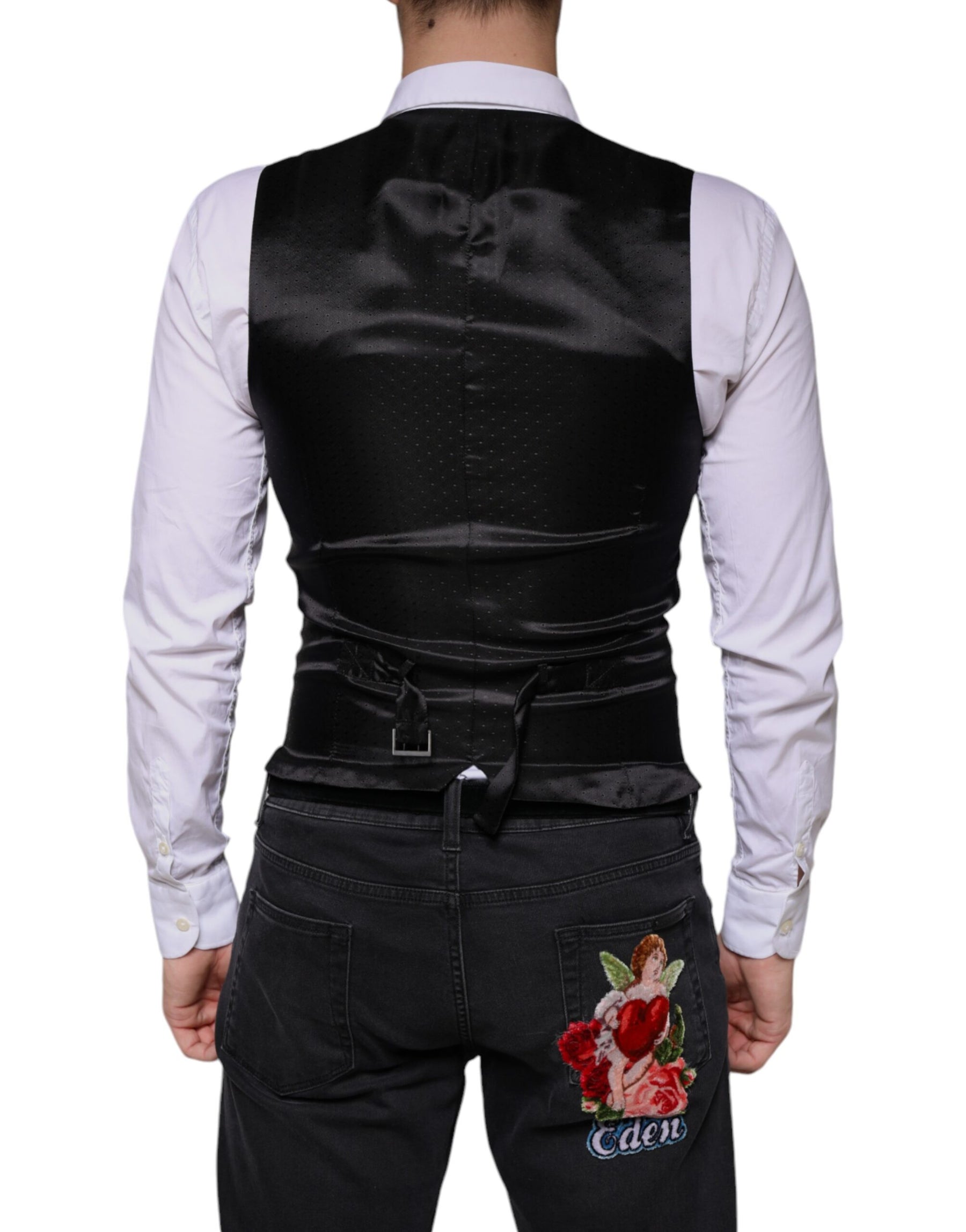 Dolce & Gabbana Black Wool Waistcoat Dress Formal Vest | Regal Royce