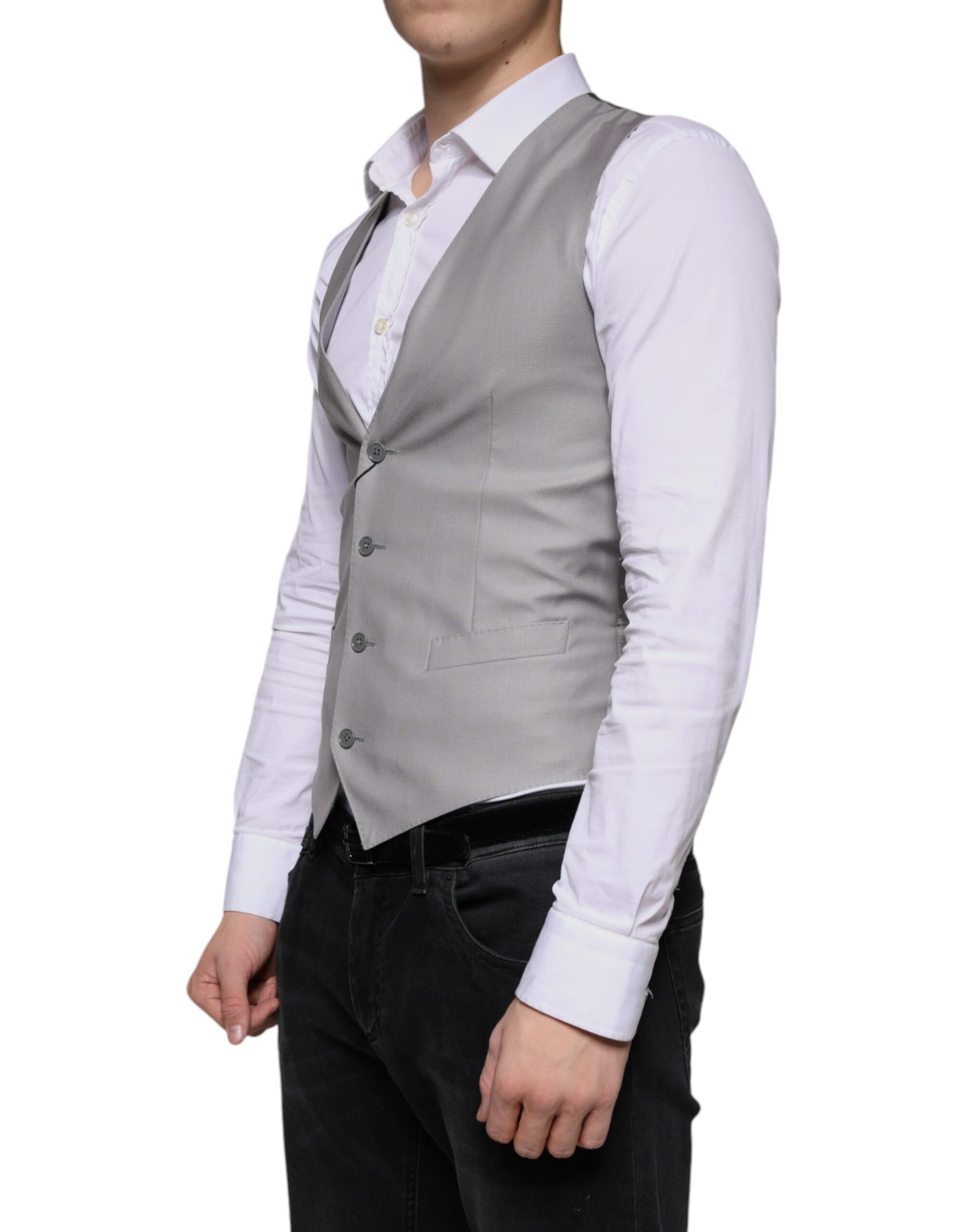 Dolce & Gabbana Light Gray Wool Formal Dress Waistcoat Vest | Regal Royce