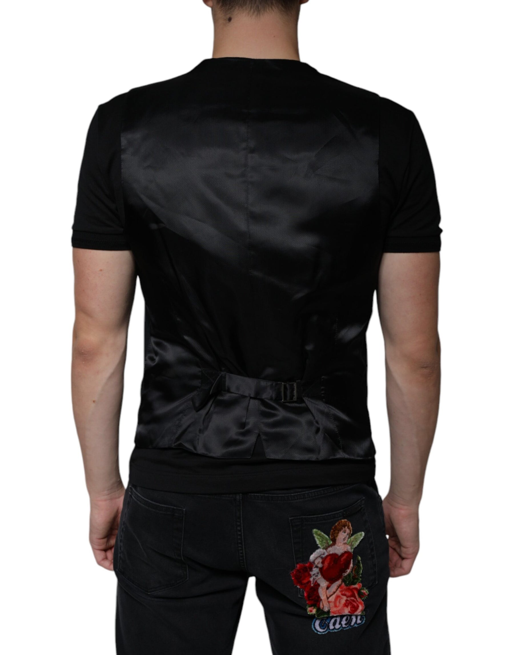 Dolce & Gabbana Black Wool Formal Dress Men Waistcoat Vest | Regal Royce