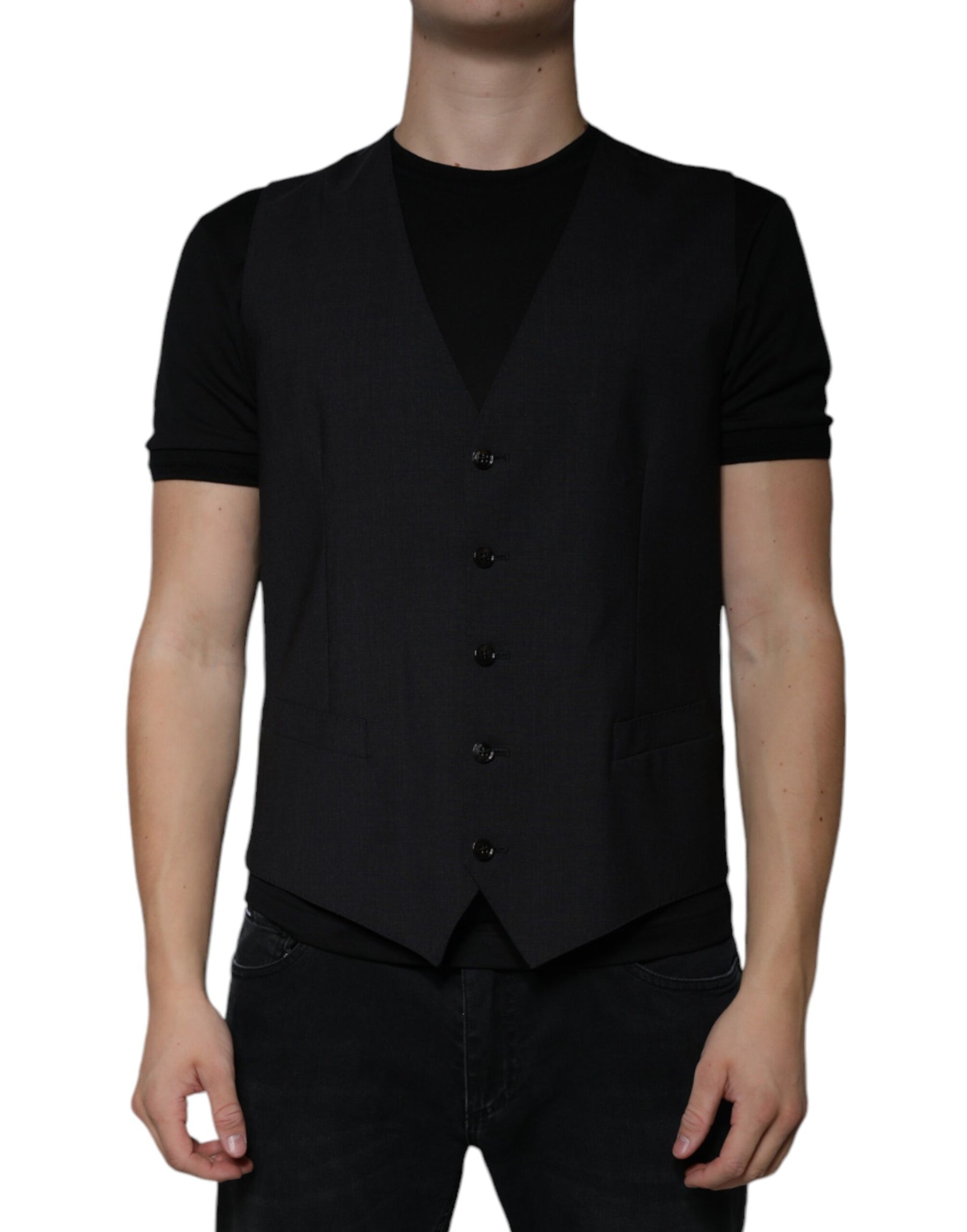 Dolce & Gabbana Black Wool Waistcoat Dress Formal Vest | Regal Royce