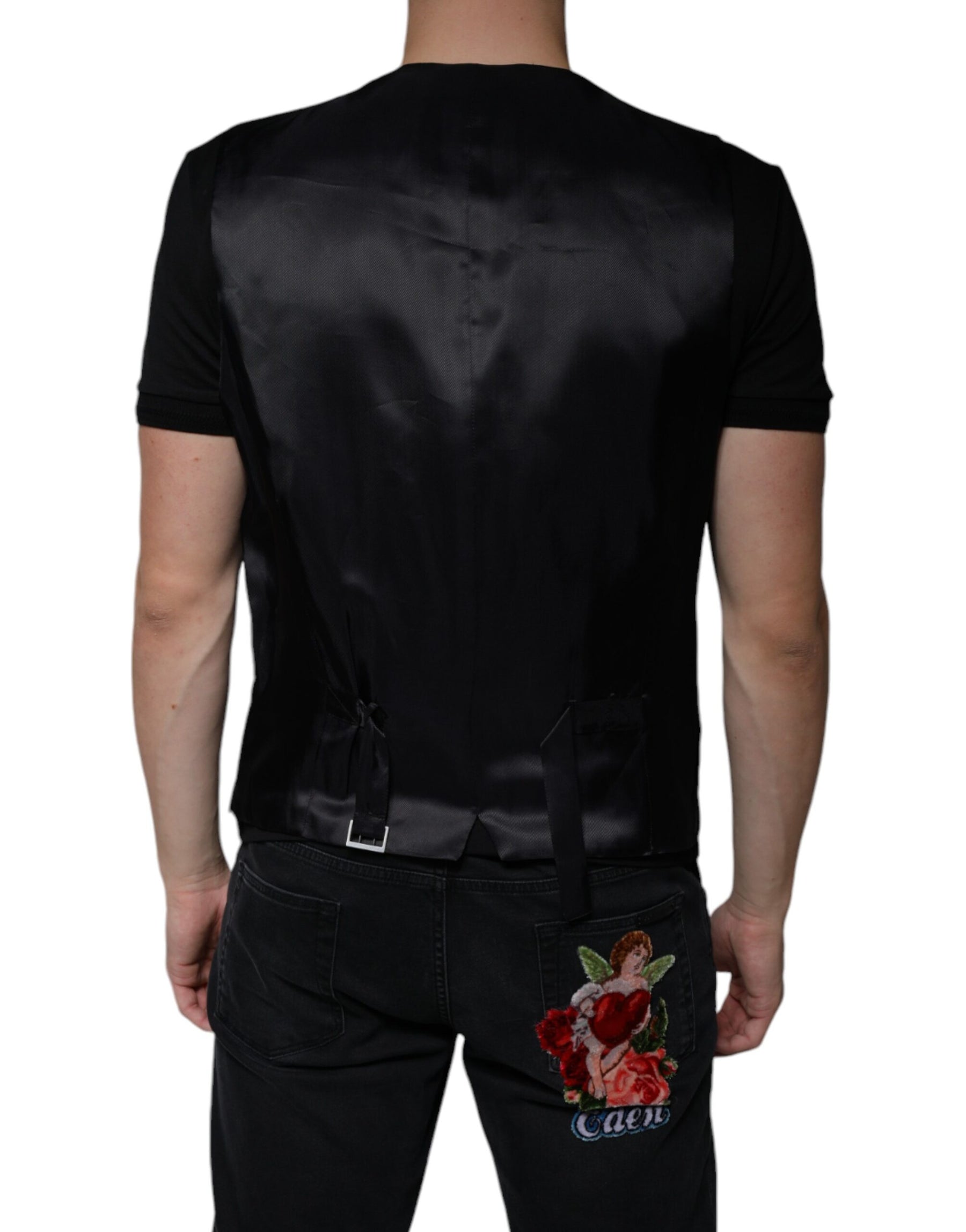 Dolce & Gabbana Black Wool Waistcoat Dress Formal Vest | Regal Royce