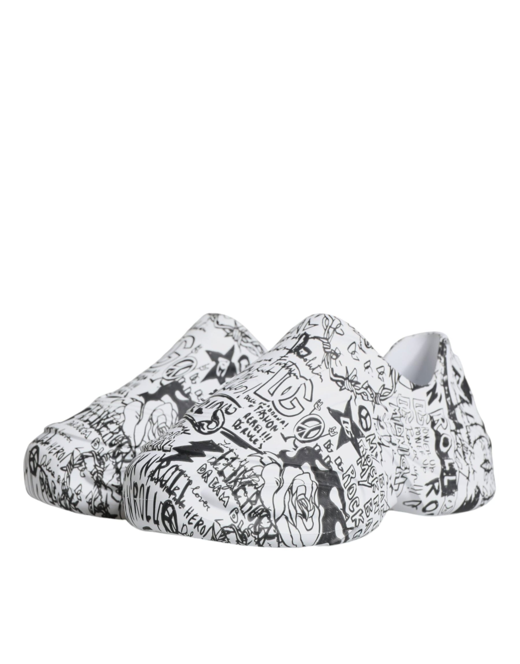 Dolce & Gabbana White Black Graffiti Daymaster Sneakers Shoes | Regal Royce
