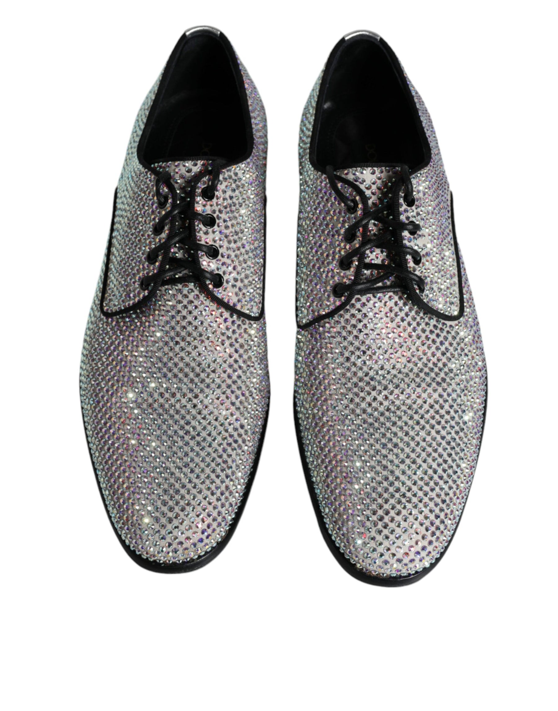 Dolce & Gabbana Silver Leather Rhinestones Derby Dress Shoes | Regal Royce
