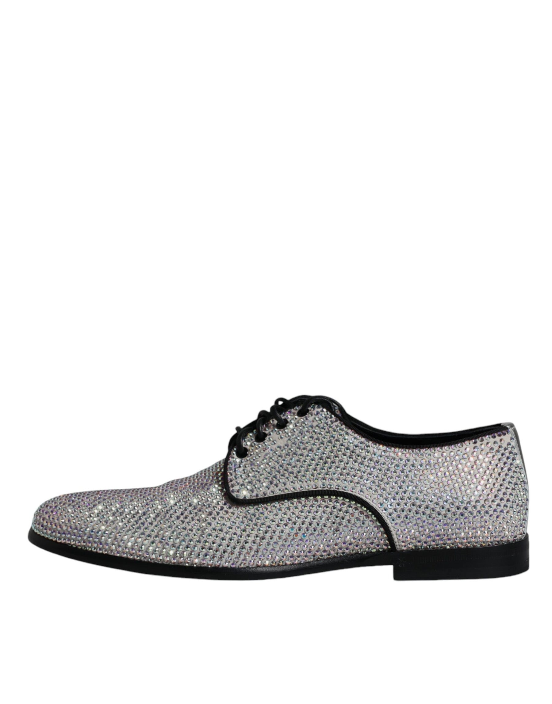 Dolce & Gabbana Silver Leather Rhinestones Derby Dress Shoes | Regal Royce