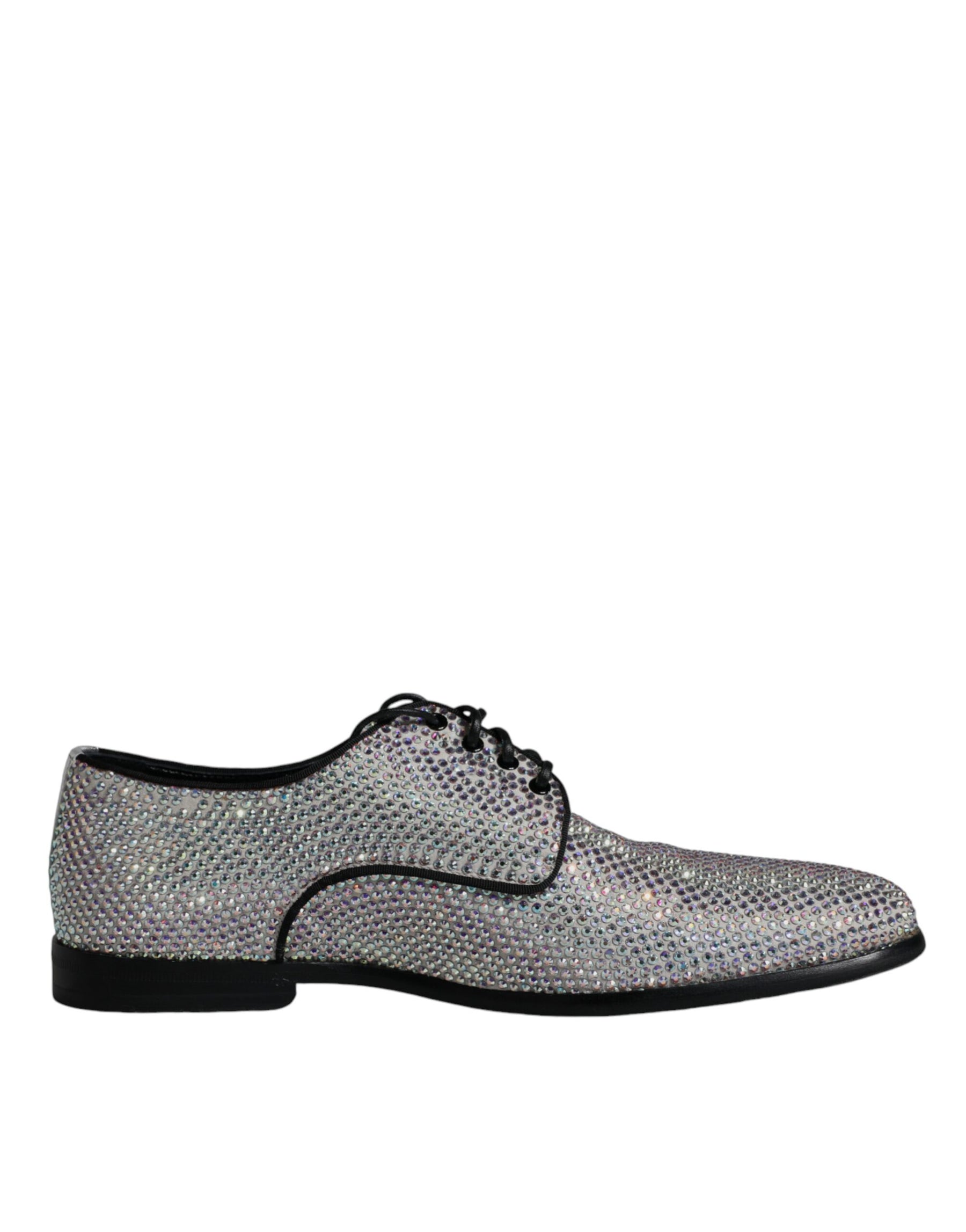 Dolce & Gabbana Silver Leather Rhinestones Derby Dress Shoes | Regal Royce