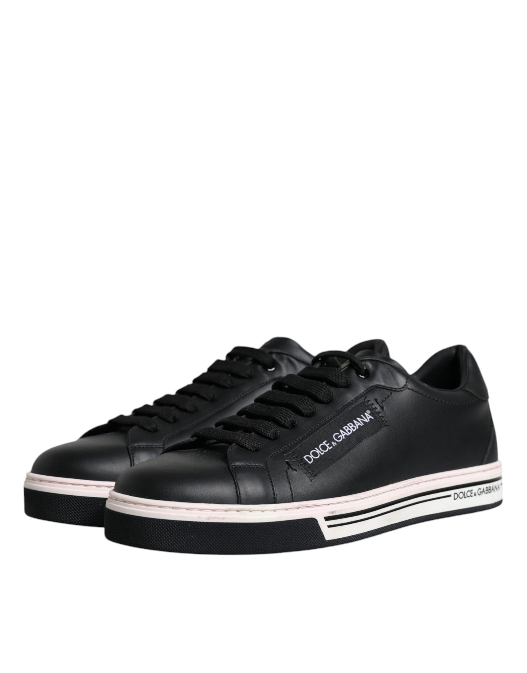 Dolce & Gabbana Black Leather Low Top Men Sneakers Shoes | Regal Royce