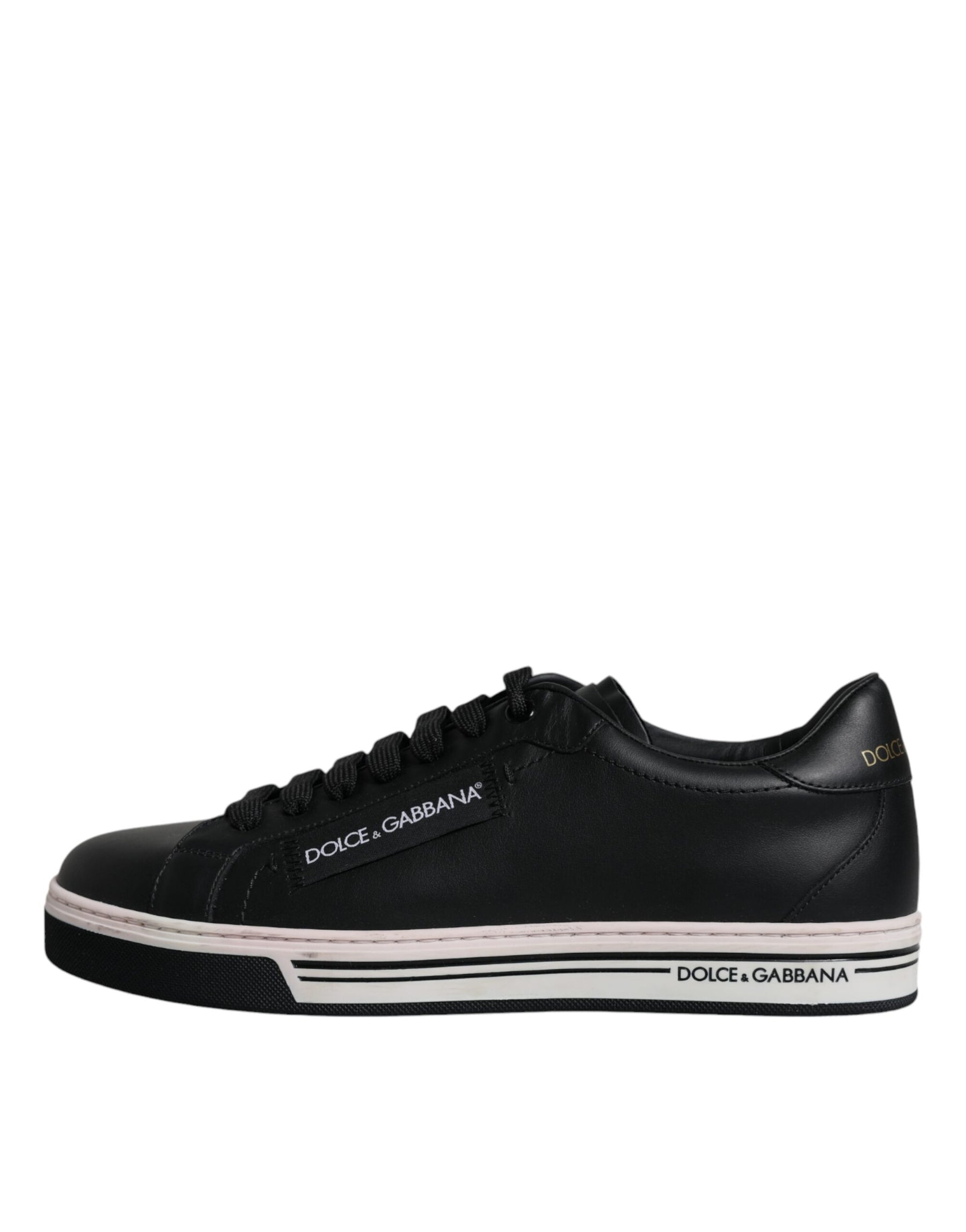 Dolce & Gabbana Black Leather Low Top Men Sneakers Shoes | Regal Royce