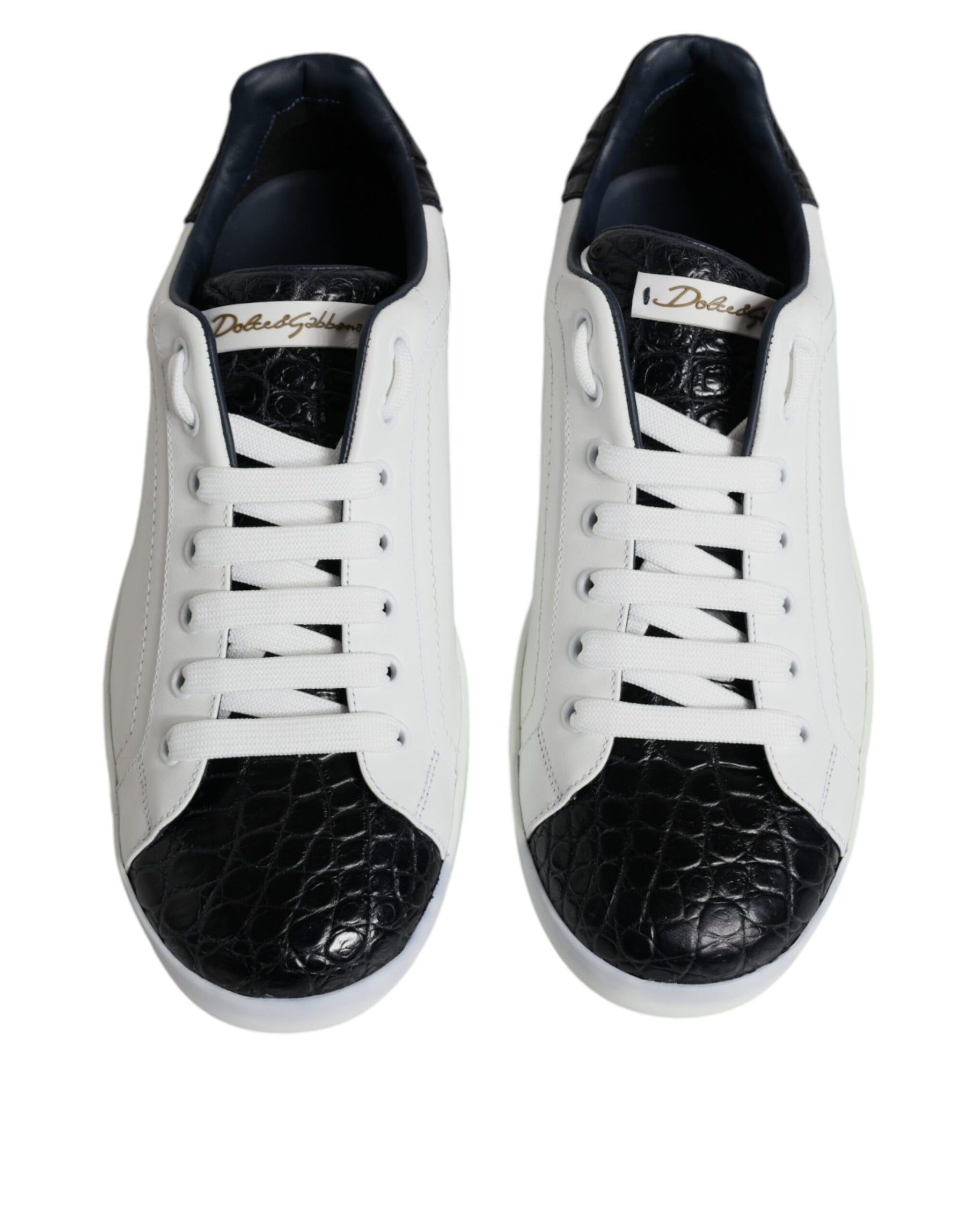 Dolce & Gabbana White Leather Logo Portofino Sneaker Shoes | Regal Royce