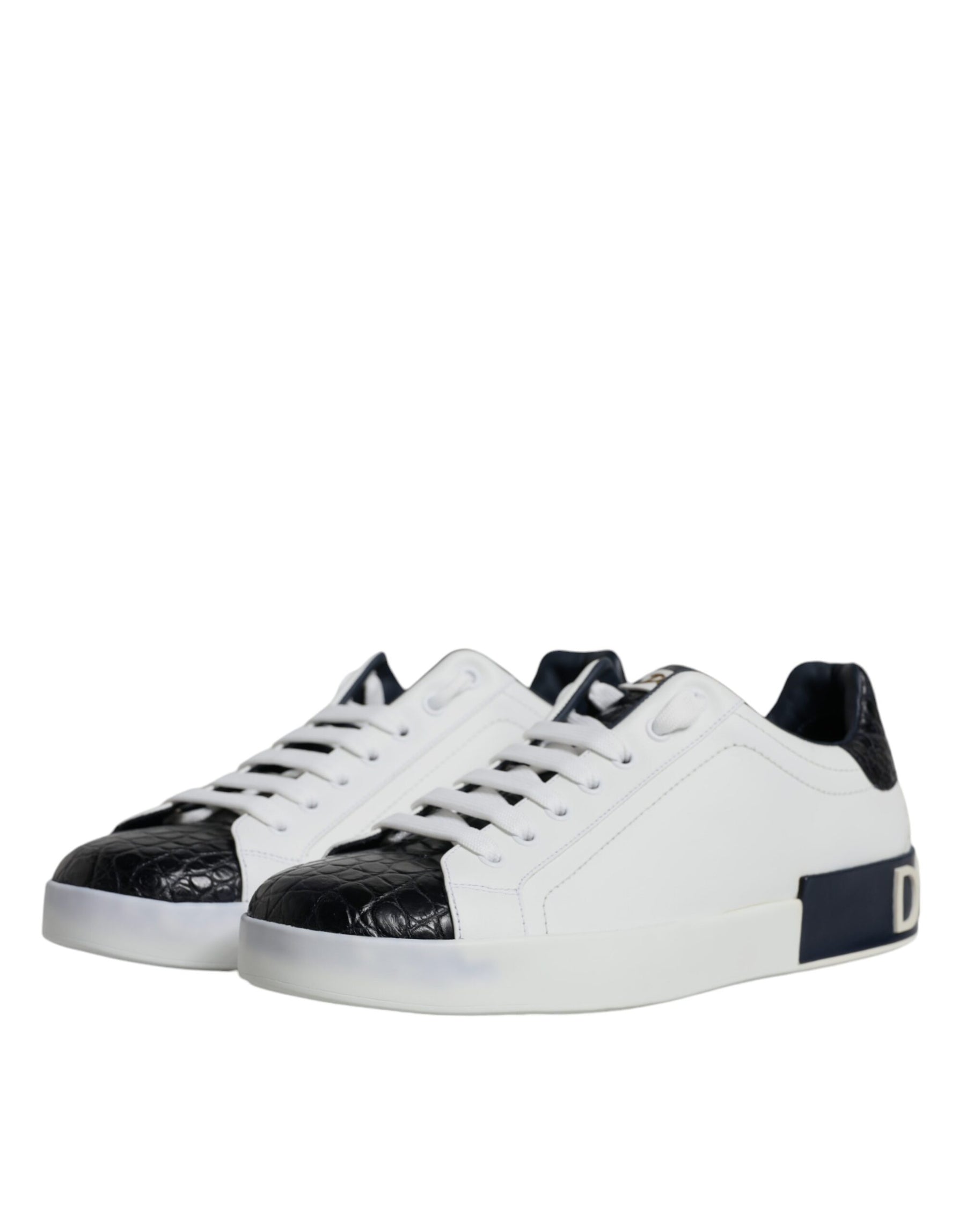 Dolce & Gabbana White Leather Logo Portofino Sneaker Shoes | Regal Royce