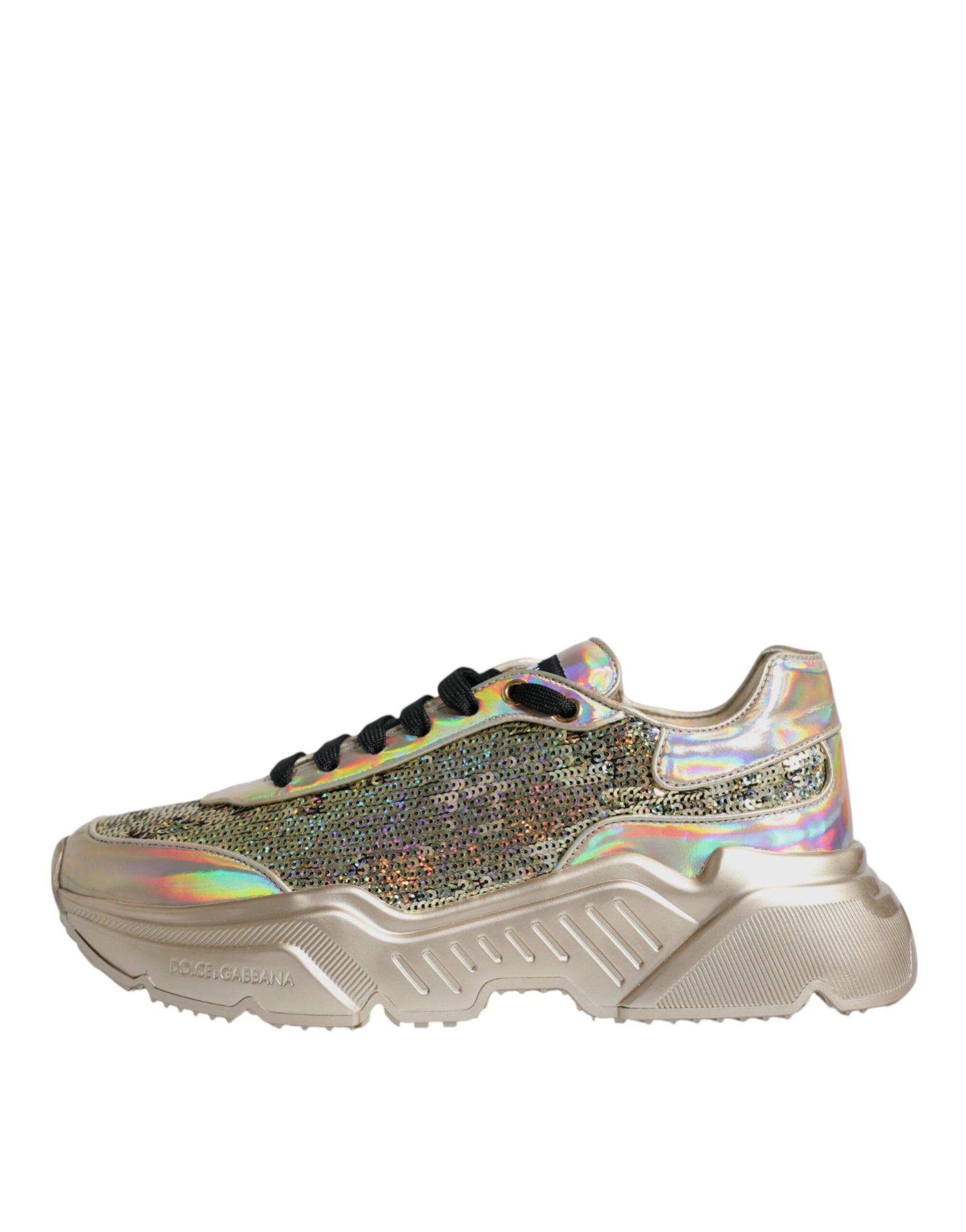Dolce & Gabbana Gold Sequin Iridiscent Daymaster Sneakers Shoes | Regal Royce