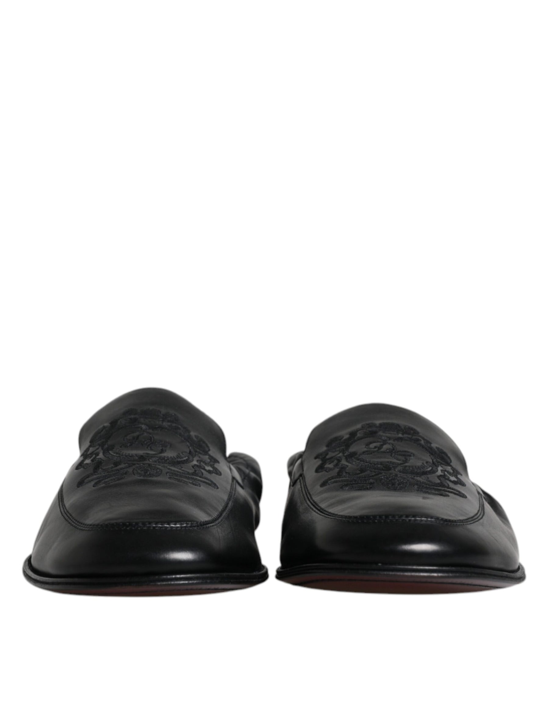 Dolce & Gabbana Black Logo Embroidered Leather Loafer Men Dress Shoes | Regal Royce