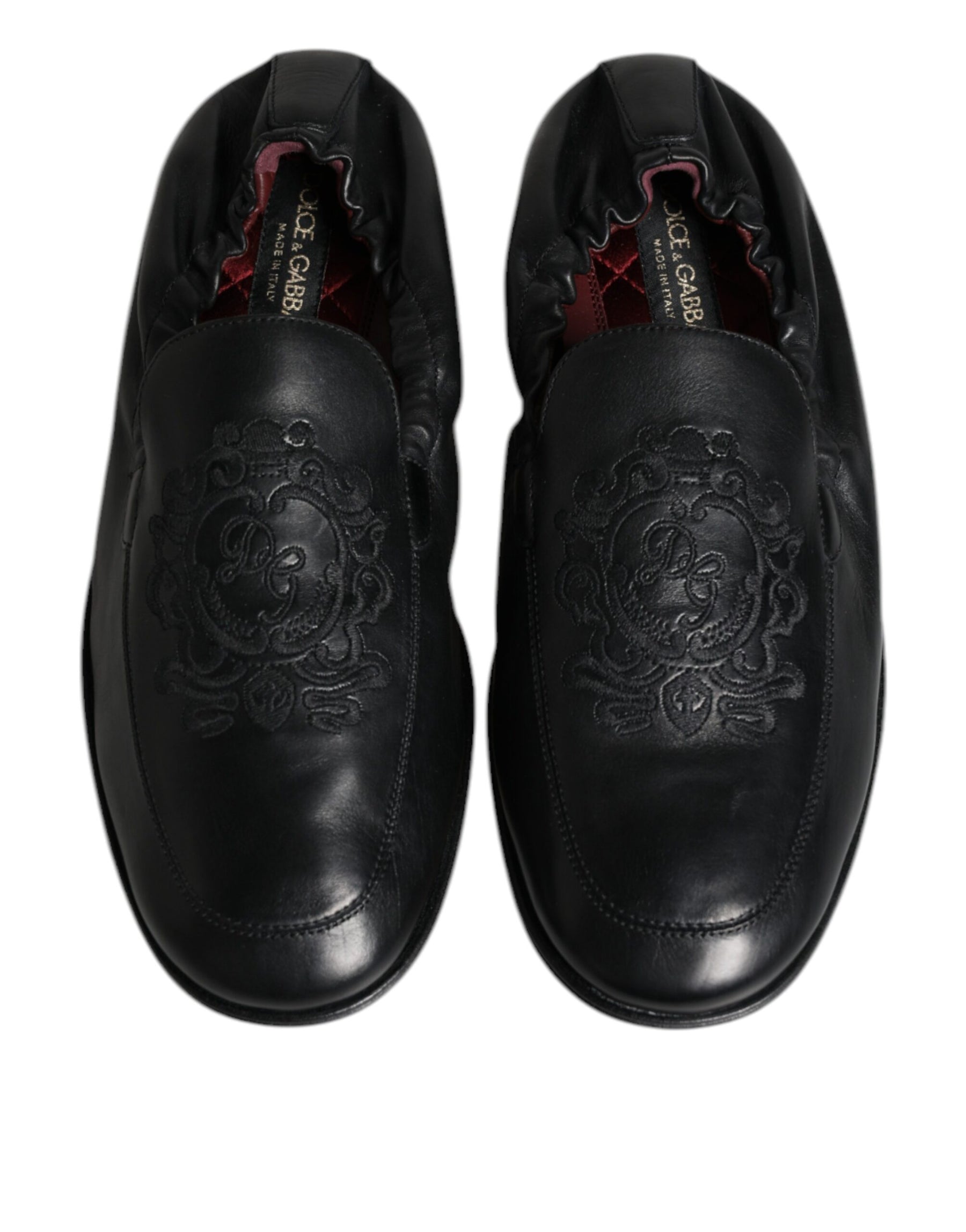 Dolce & Gabbana Black Logo Embroidered Leather Loafer Men Dress Shoes | Regal Royce
