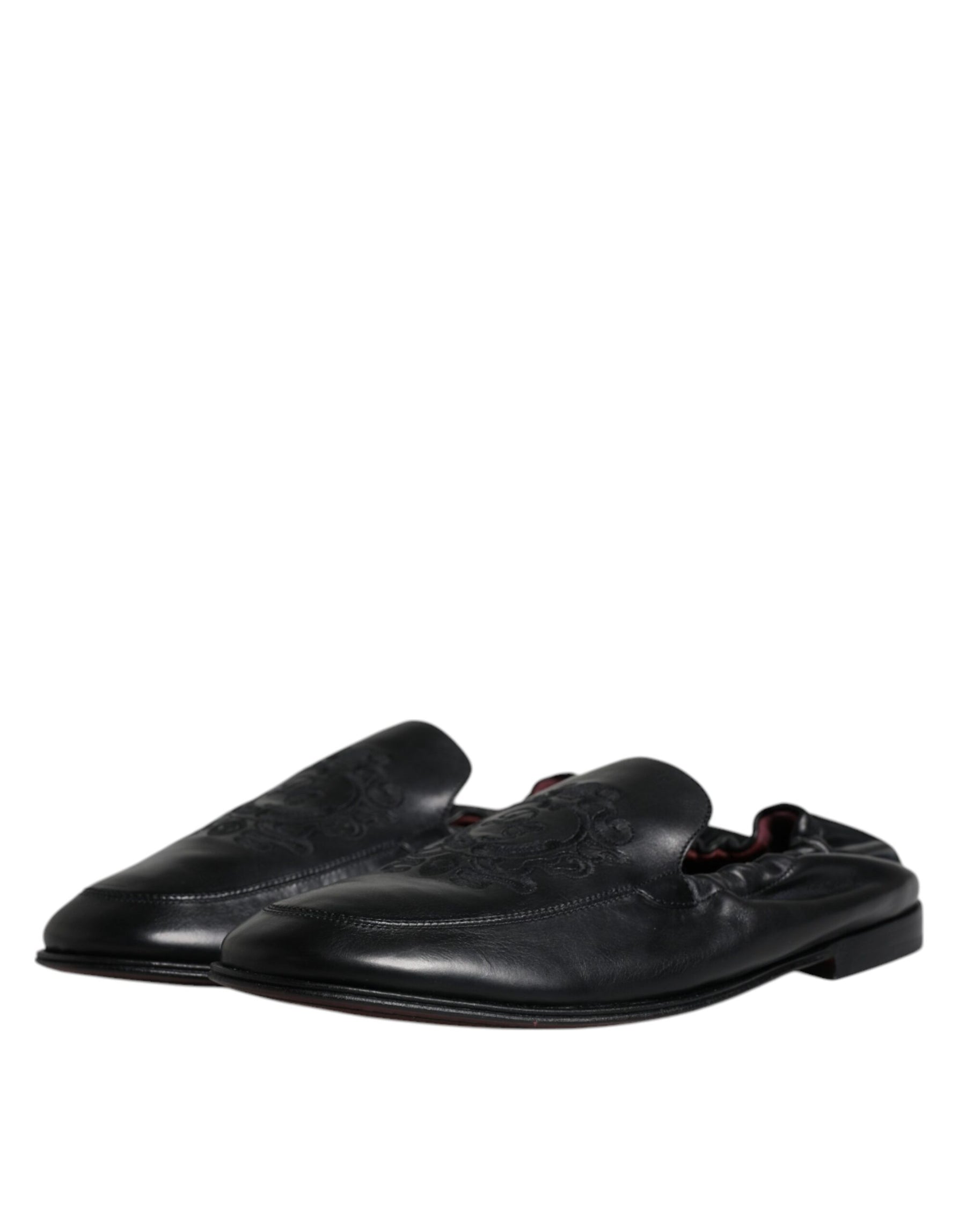 Dolce & Gabbana Black Logo Embroidered Leather Loafer Men Dress Shoes | Regal Royce