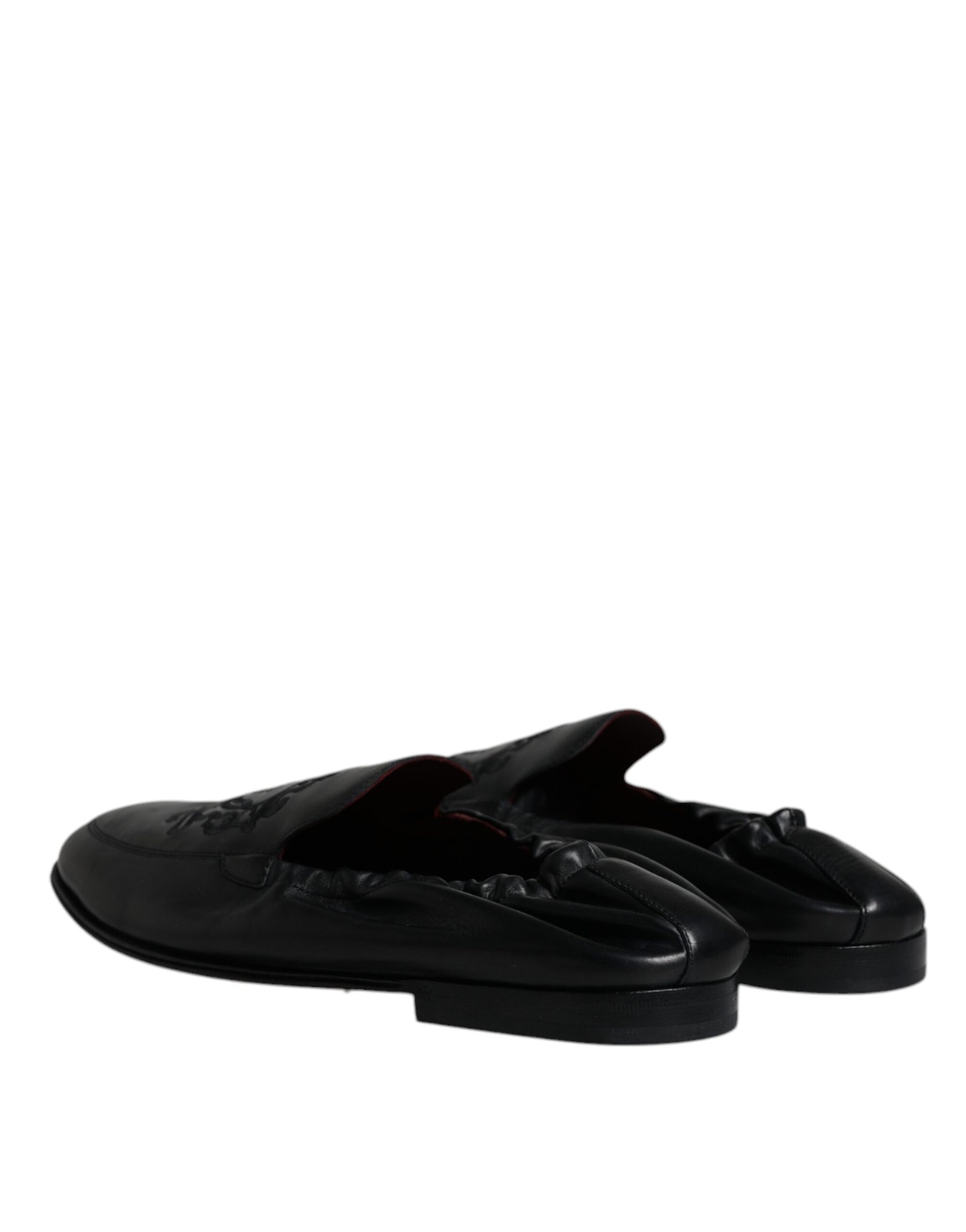 Dolce & Gabbana Black Logo Embroidered Leather Loafer Men Dress Shoes | Regal Royce
