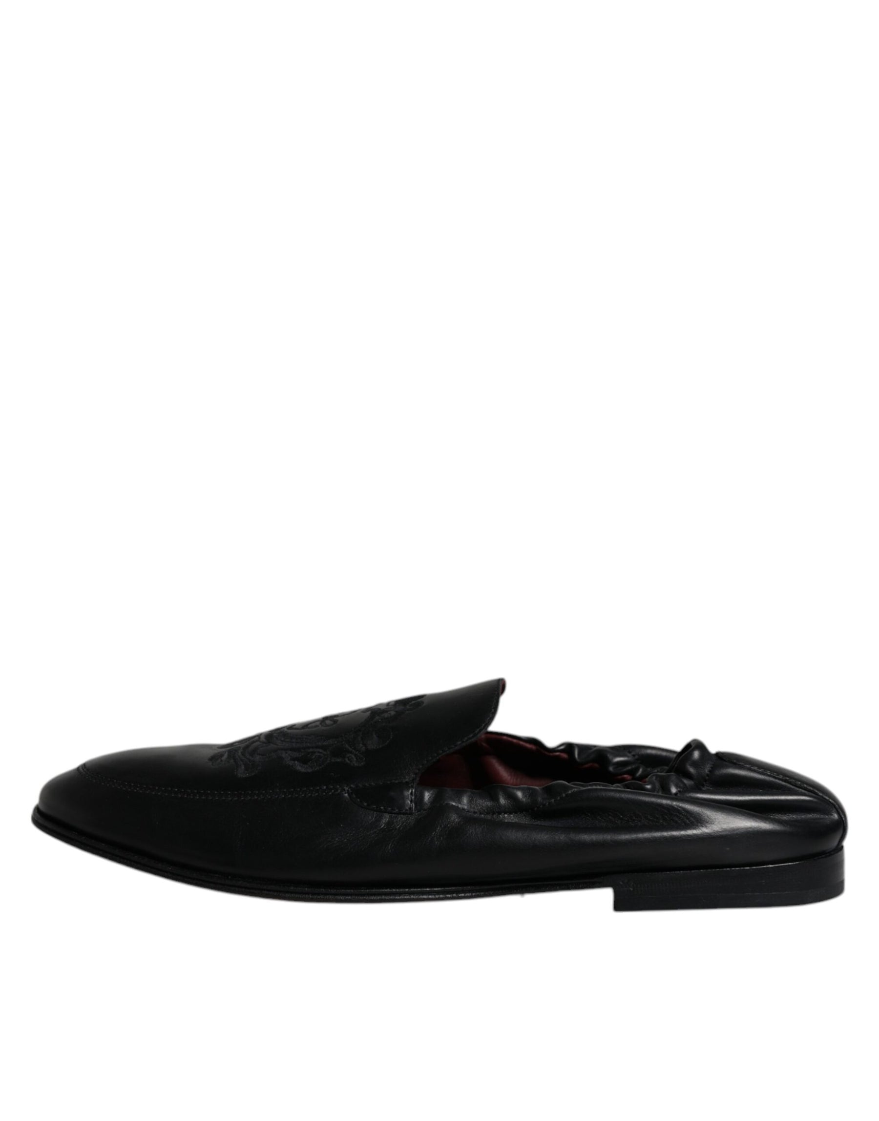 Dolce & Gabbana Black Logo Embroidered Leather Loafer Men Dress Shoes | Regal Royce