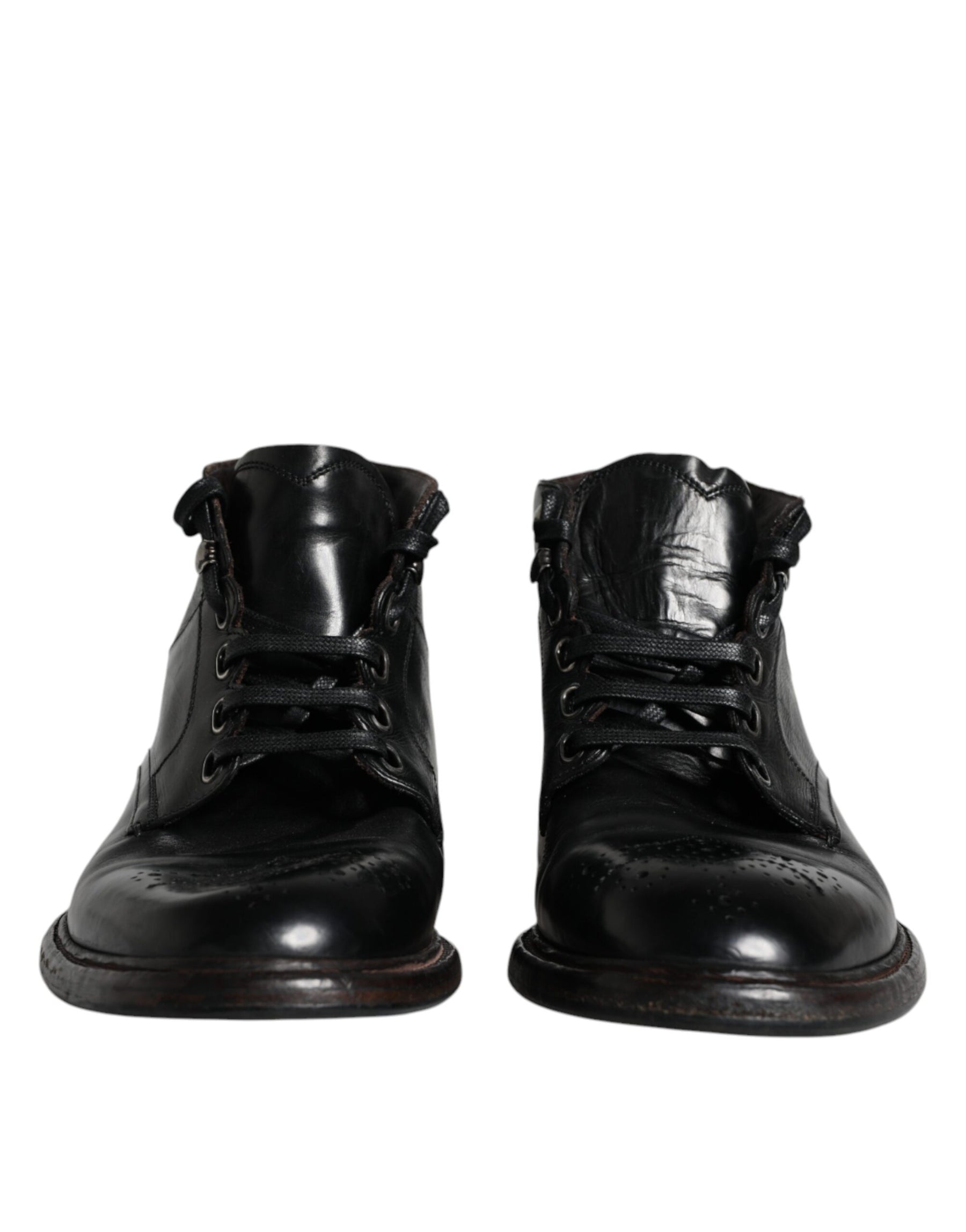 Dolce & Gabbana Black Leather Men Short Boots Lace Up Shoes | Regal Royce